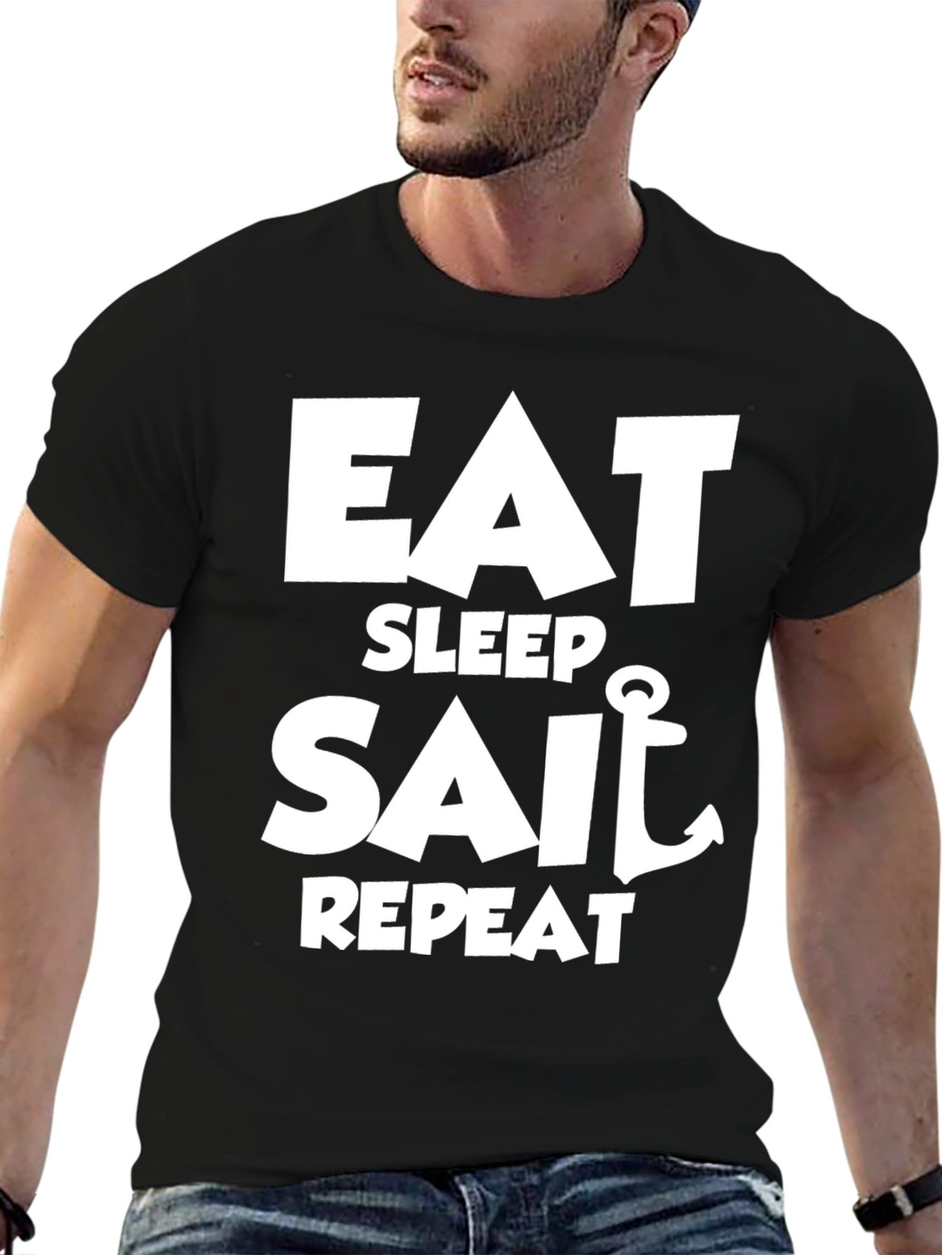Eat Sleep Sail Repeat Black T-Shirt