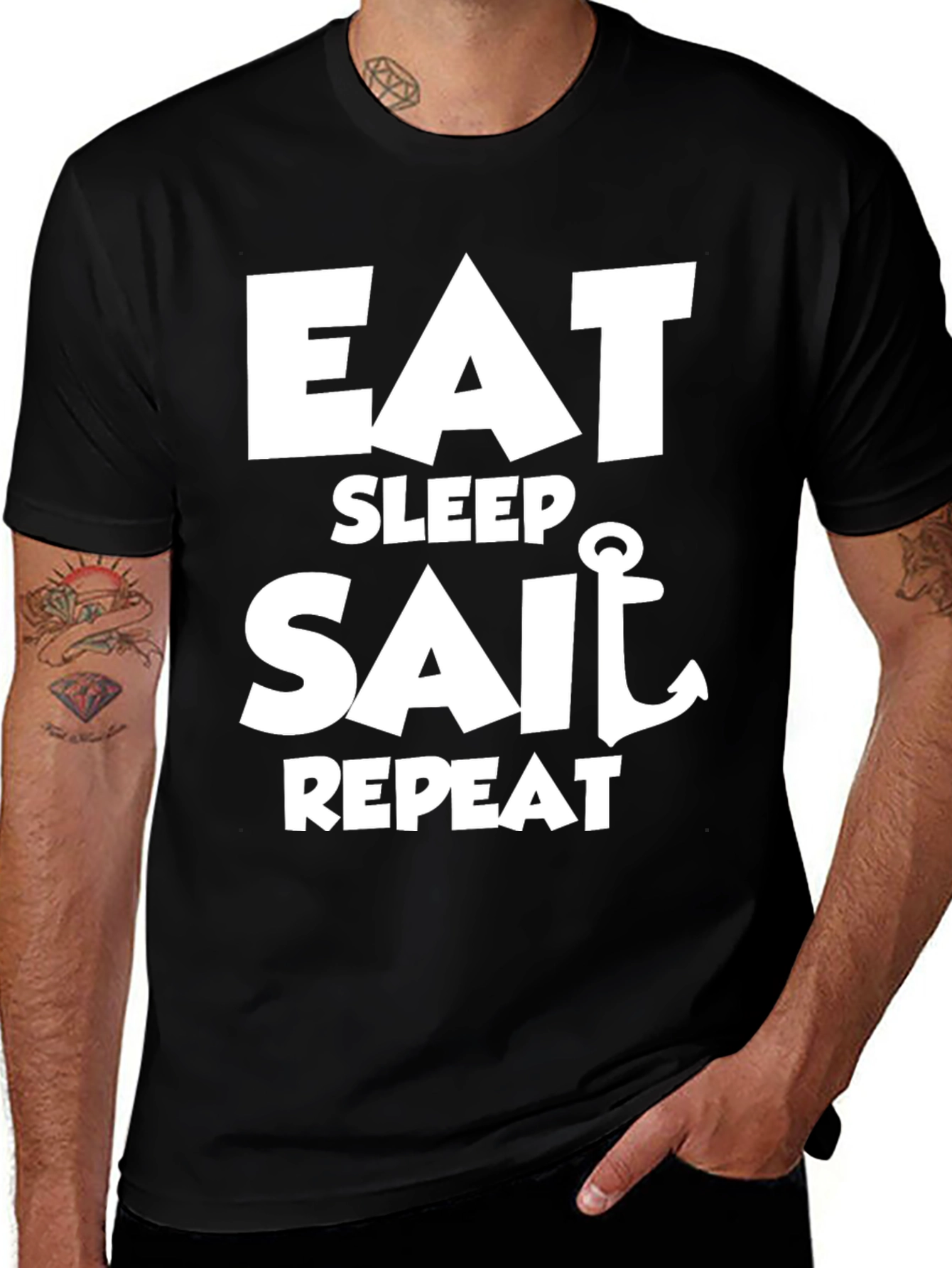 Eat Sleep Sail Repeat Black T-Shirt