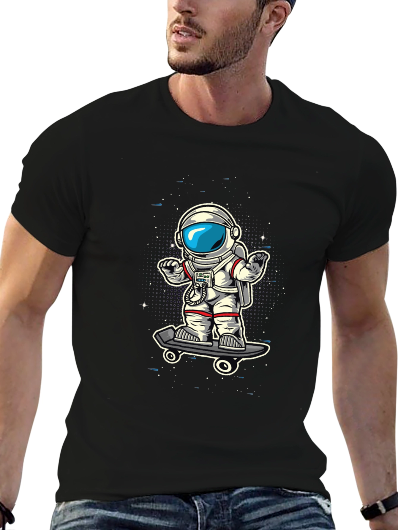 Skateboarding Astronaut Graphic T-Shirt