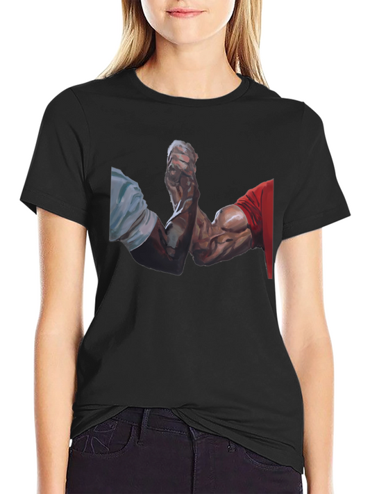 Arm Wrestle Graphic Tee - Black Cotton Casual T-Shirt