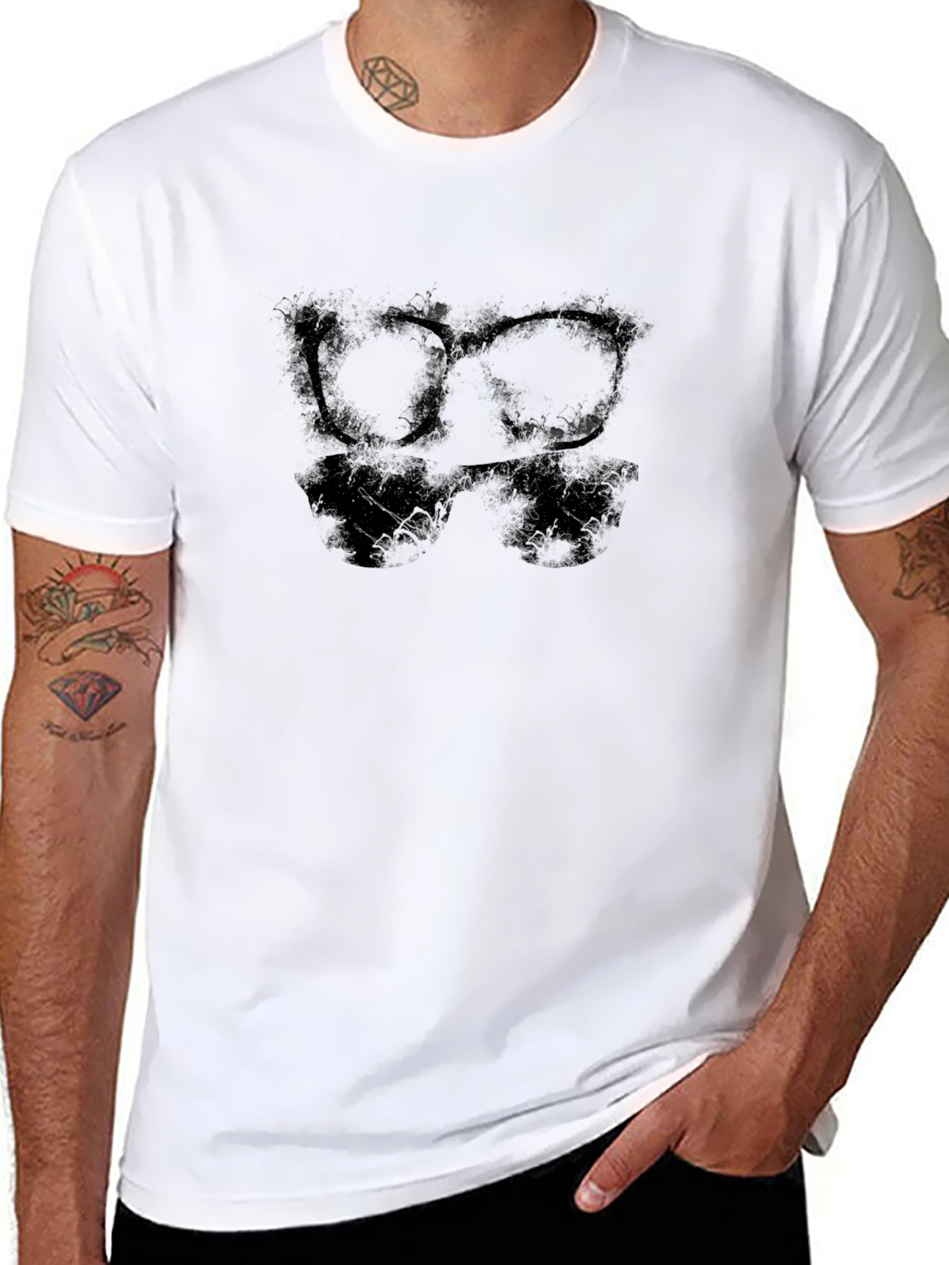 Stylish Black Graphic Tee with Sunglasses Design