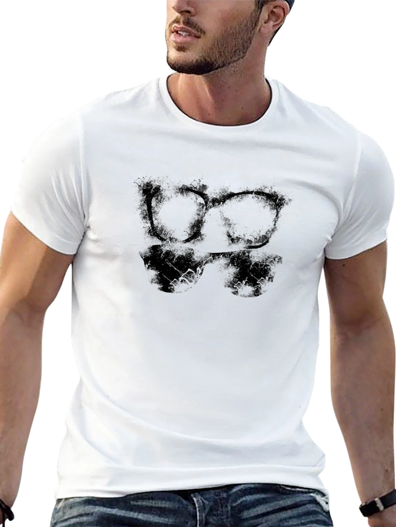 Stylish Black Graphic Tee with Sunglasses Design