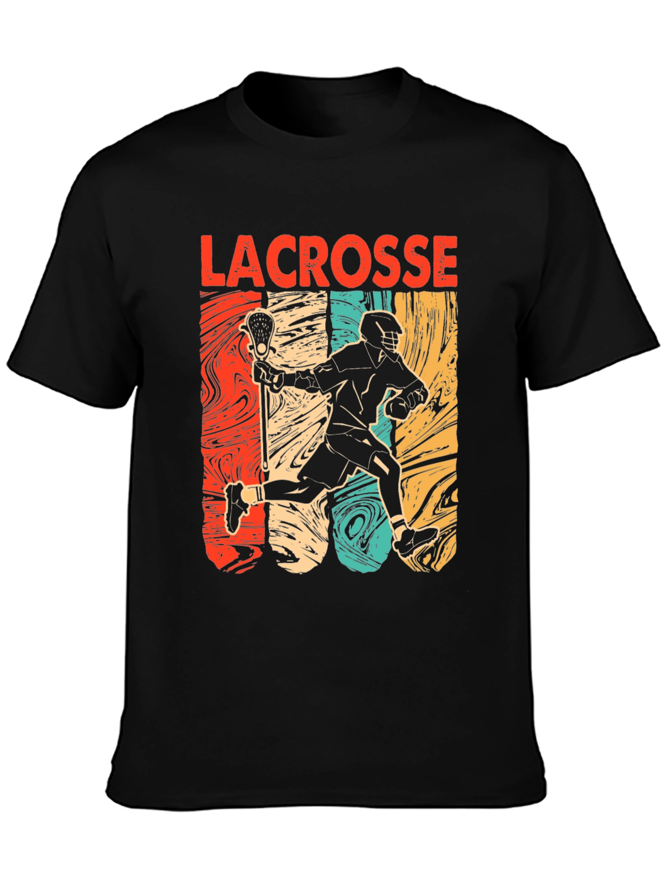 Lacrosse Player Graphic Tee - Retro Style Black T-Shirt