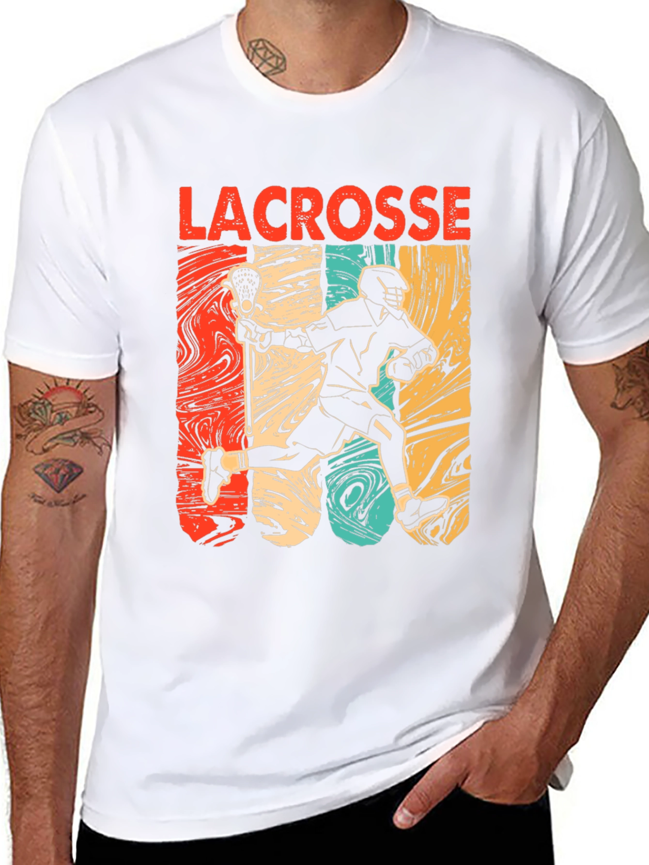 Lacrosse Player Graphic Tee - Retro Style Black T-Shirt