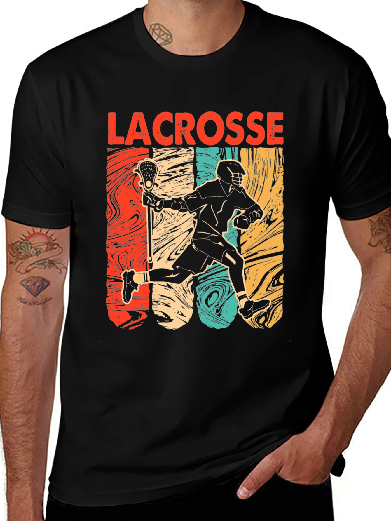 Lacrosse Player Graphic Tee - Retro Style Black T-Shirt