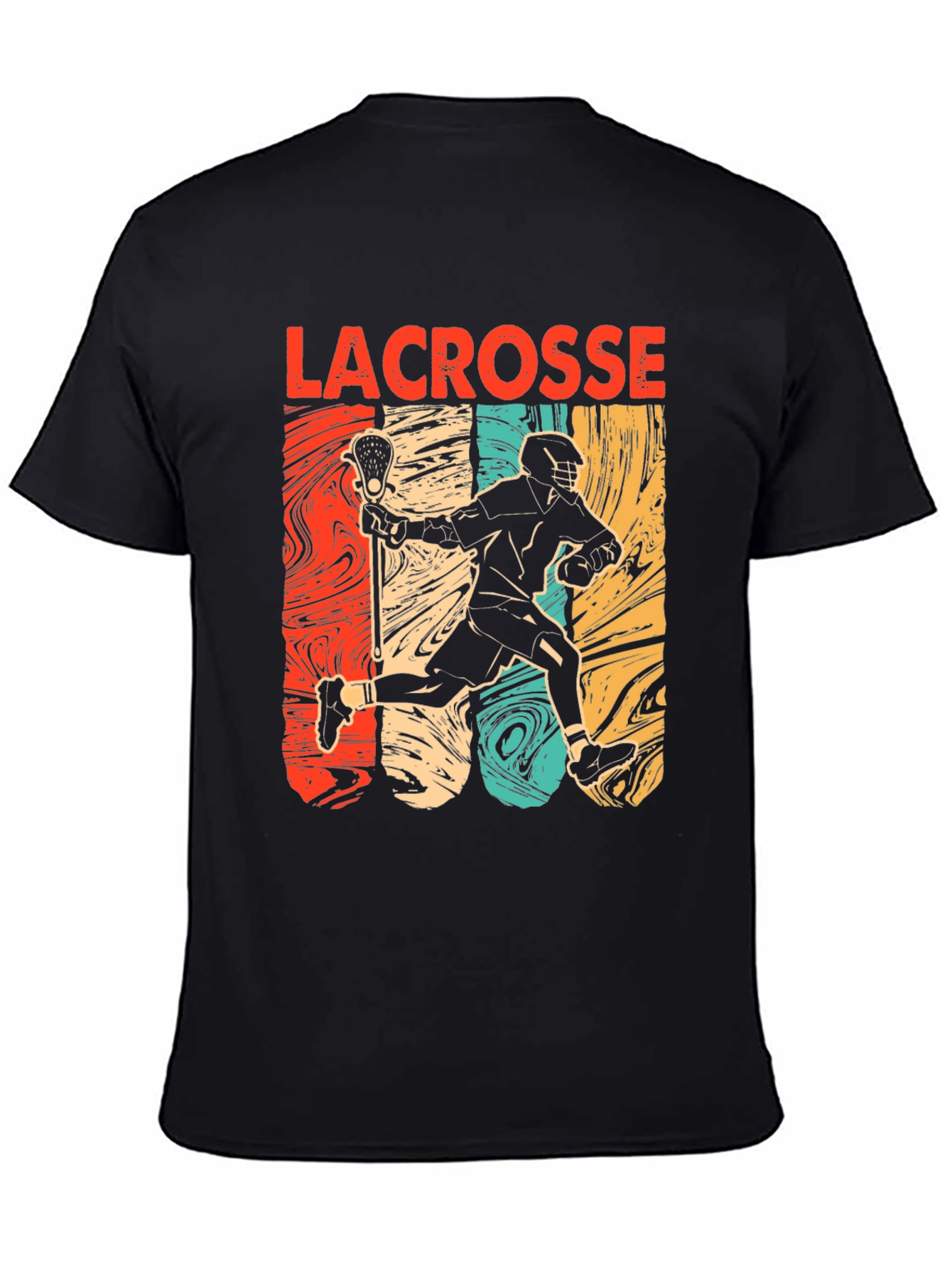 Lacrosse Player Graphic Tee - Retro Style Black T-Shirt