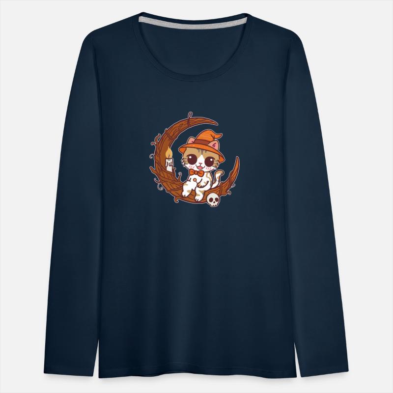 Halloween Witch Cat with Moon and Skull