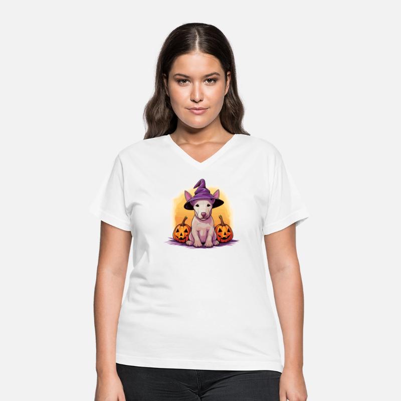 Halloween Witch Hat Pumpkin Dog Bull Terrier