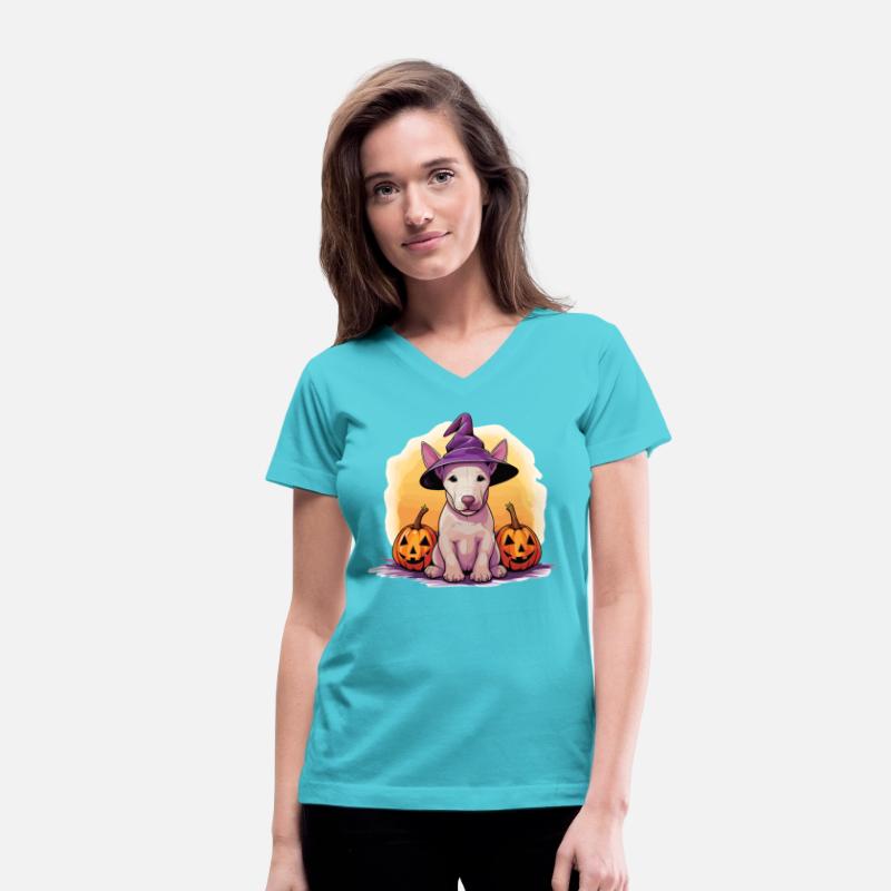 Halloween Witch Hat Pumpkin Dog Bull Terrier