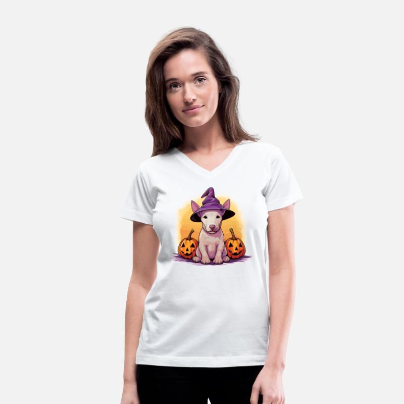 Halloween Witch Hat Pumpkin Dog Bull Terrier
