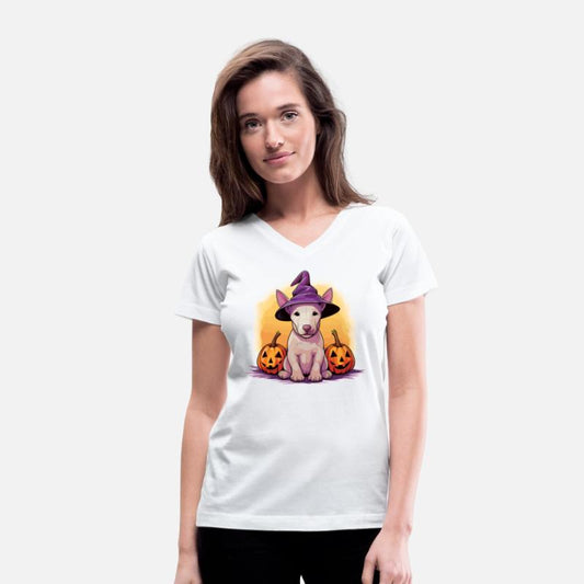 Halloween Witch Hat Pumpkin Dog Bull Terrier