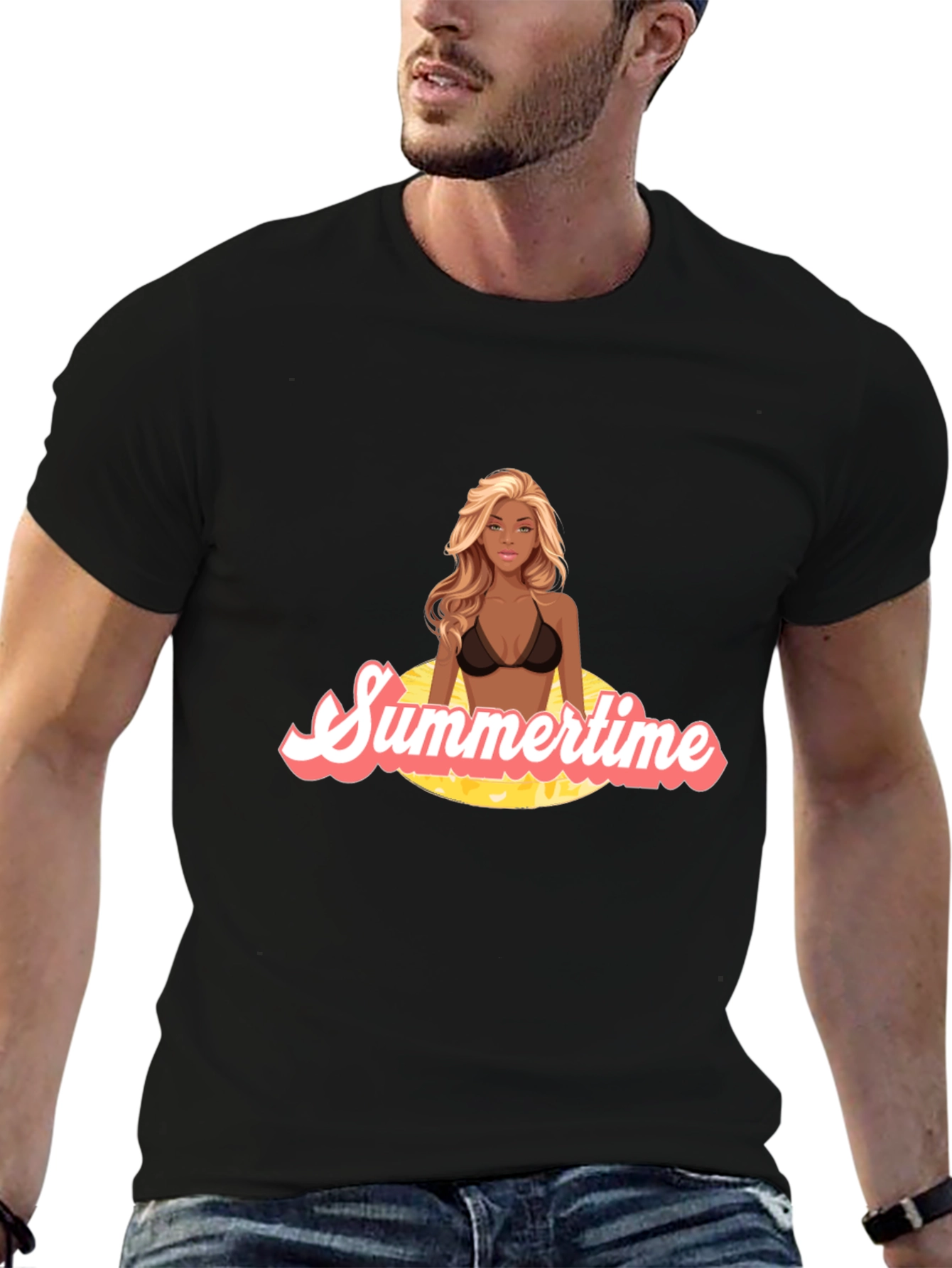 Summertime Vibes Graphic Tee - Black Cotton