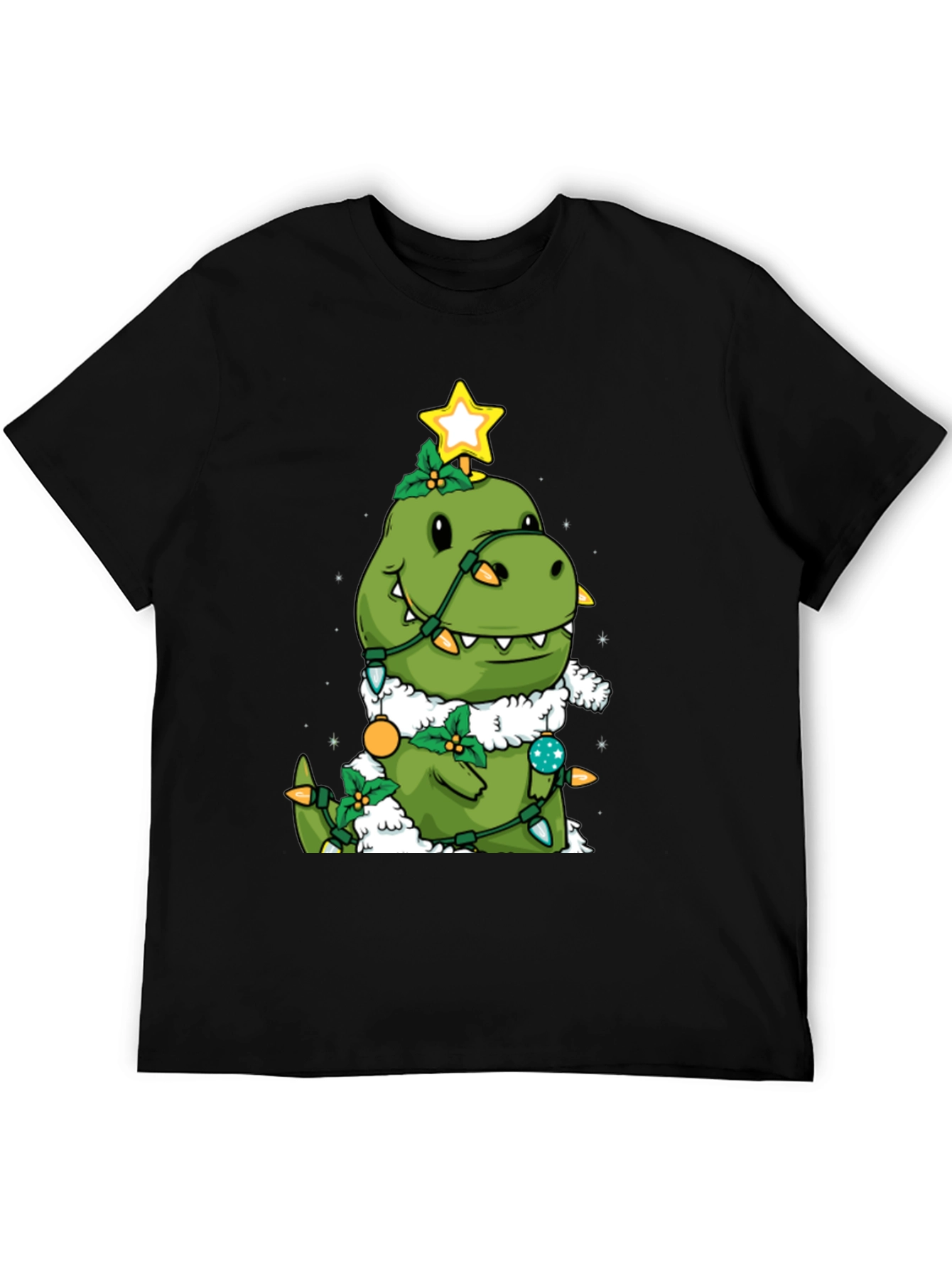 Dino Christmas Tree Black T-Shirt
