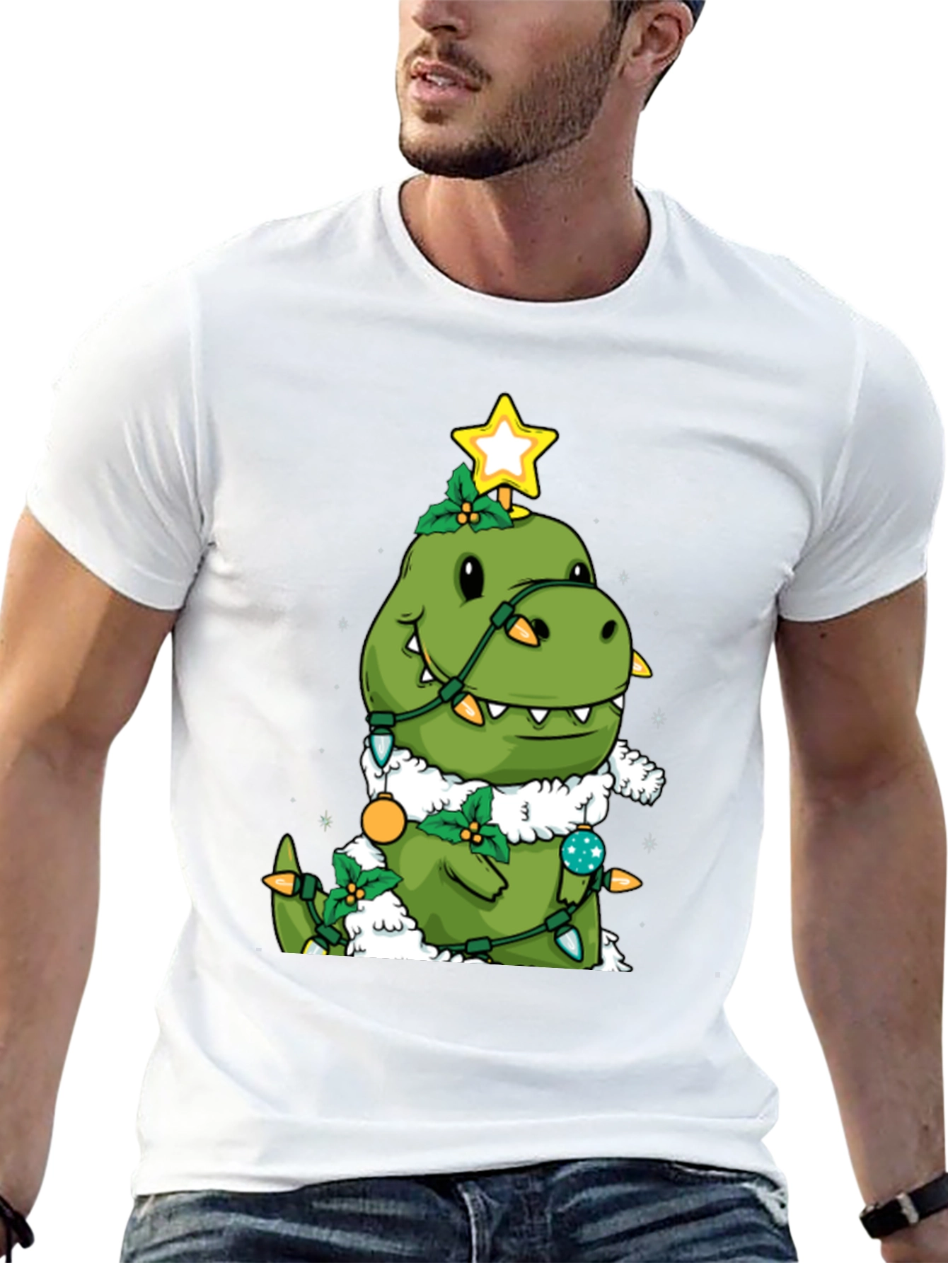 Dino Christmas Tree Black T-Shirt