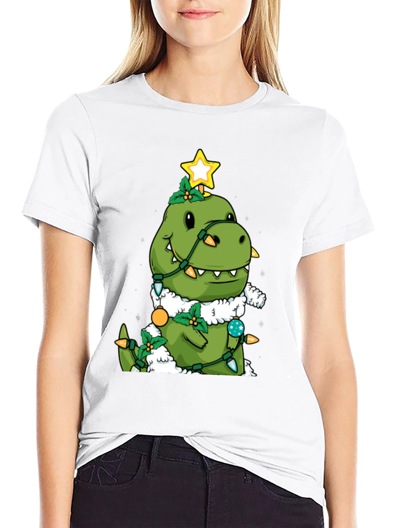 Dino Christmas Tree Black T-Shirt