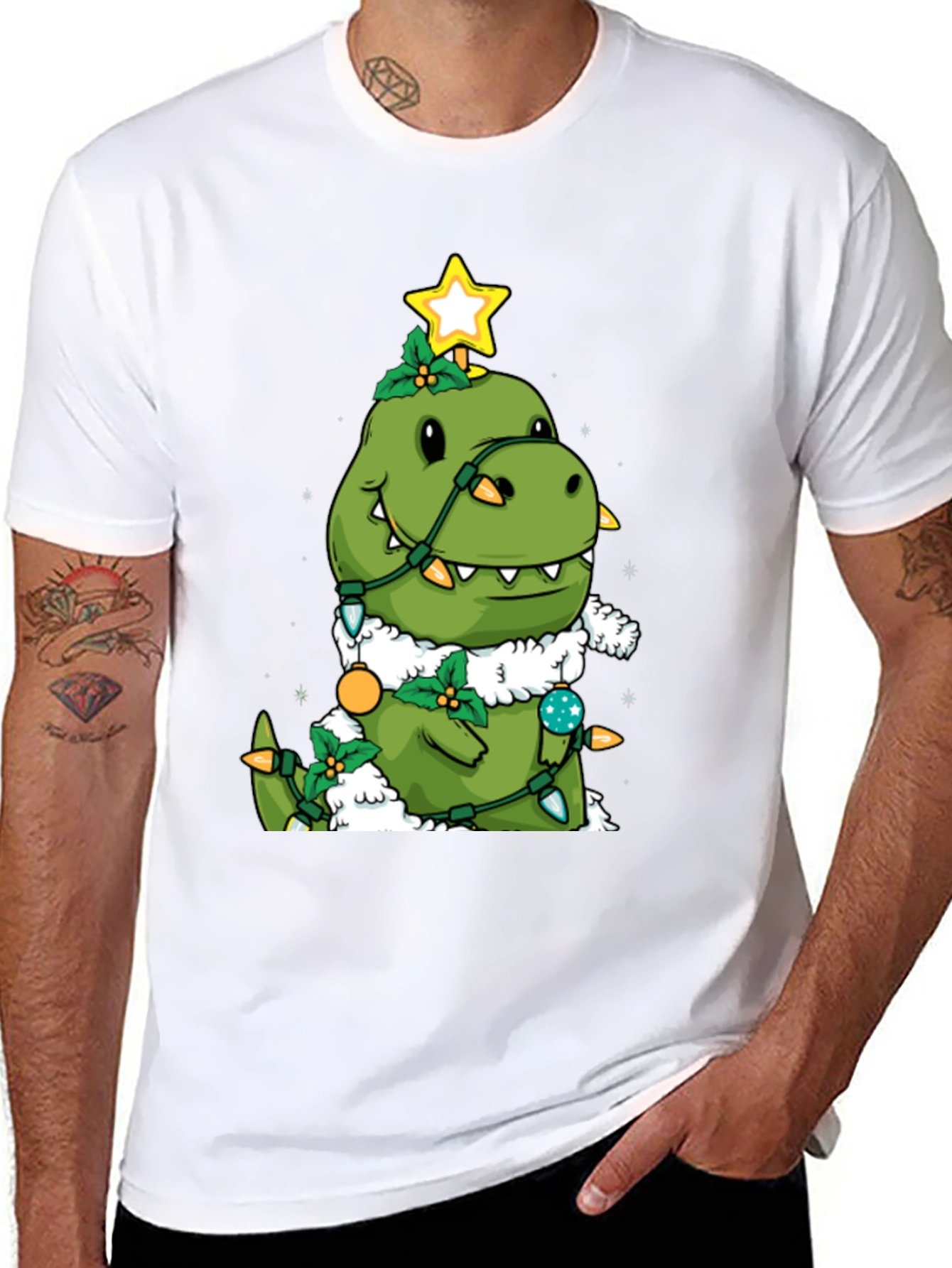 Dino Christmas Tree Black T-Shirt