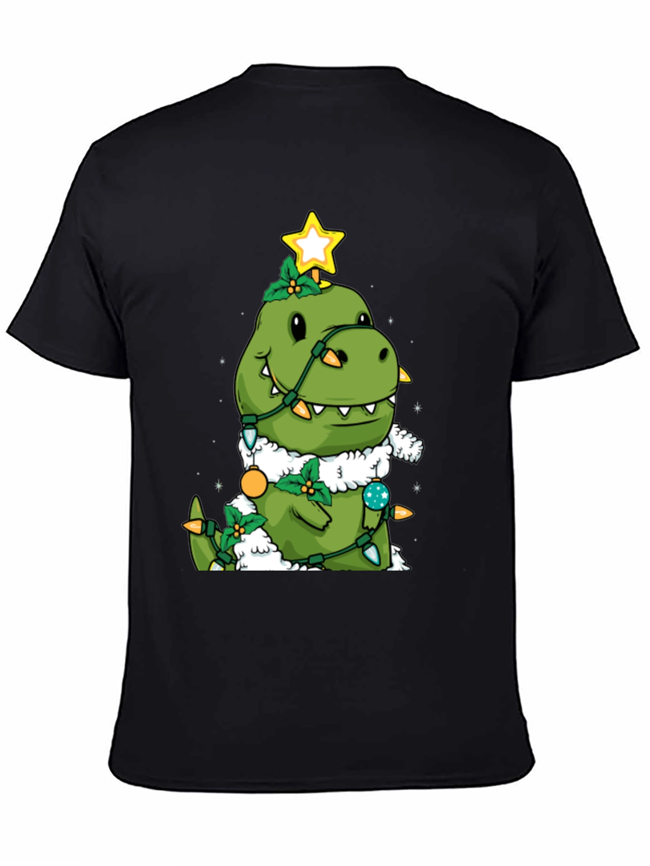 Dino Christmas Tree Black T-Shirt