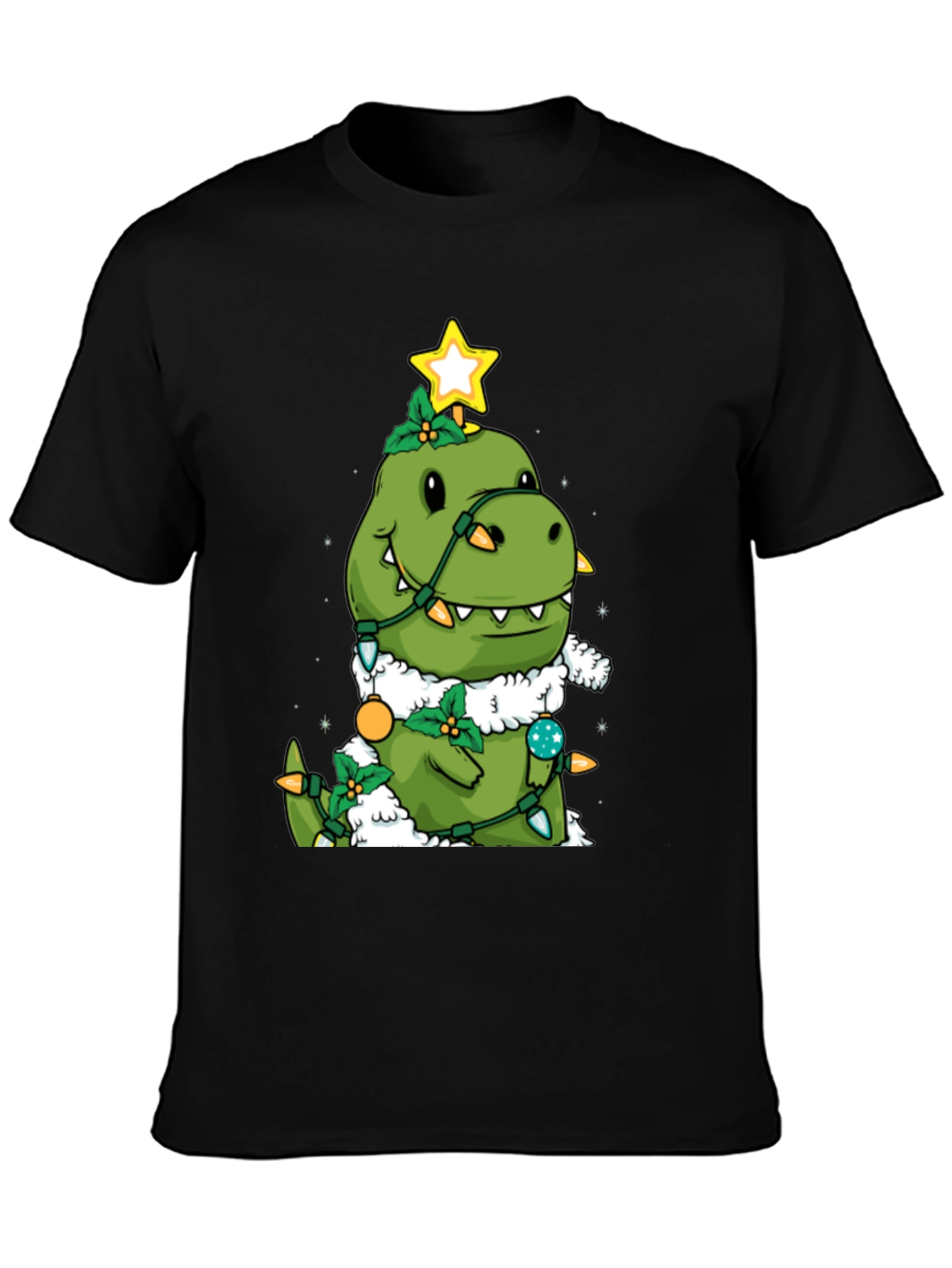 Dino Christmas Tree Black T-Shirt