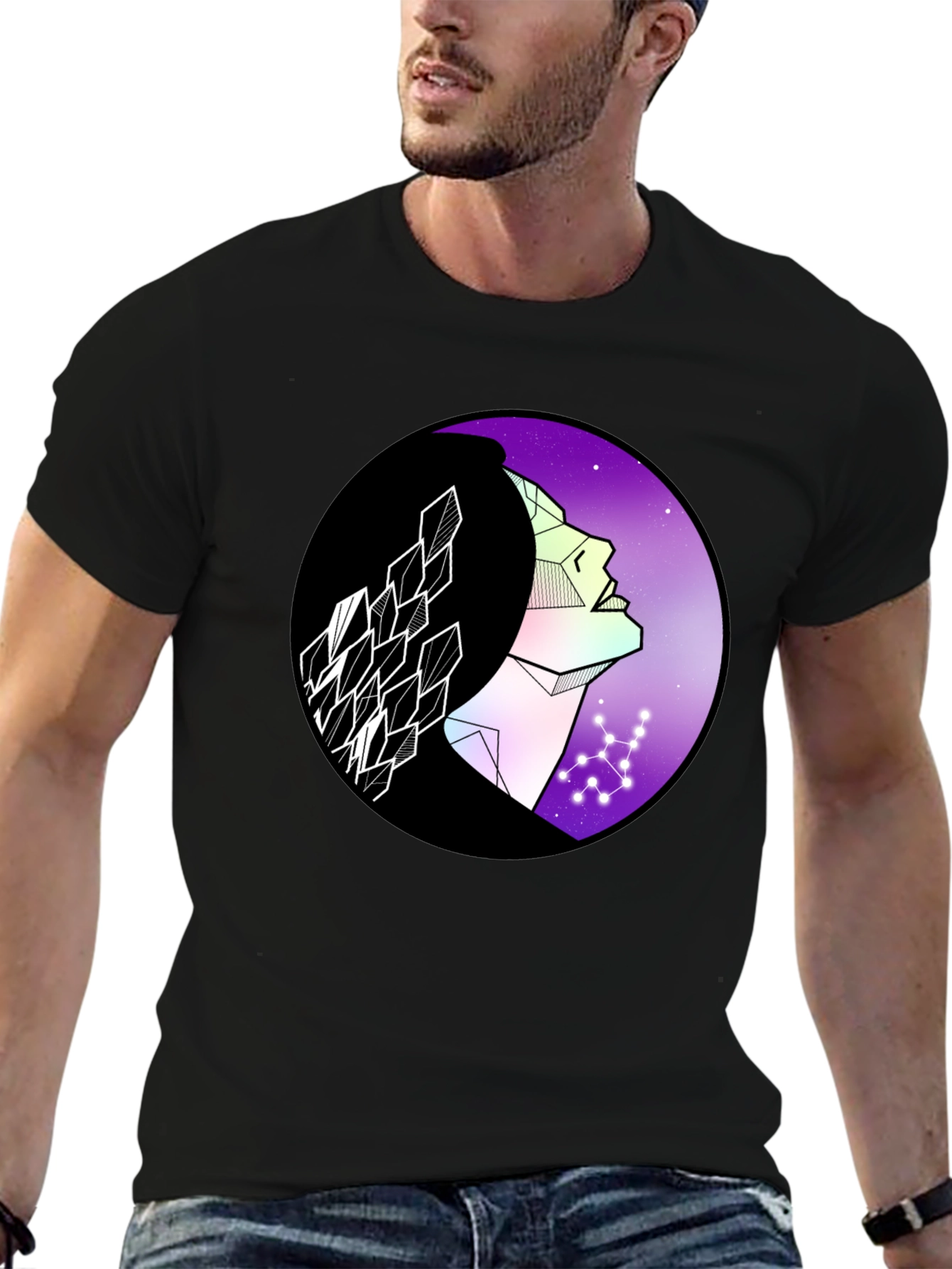 Geometric Woman Graphic Tee - Cosmic Vibes