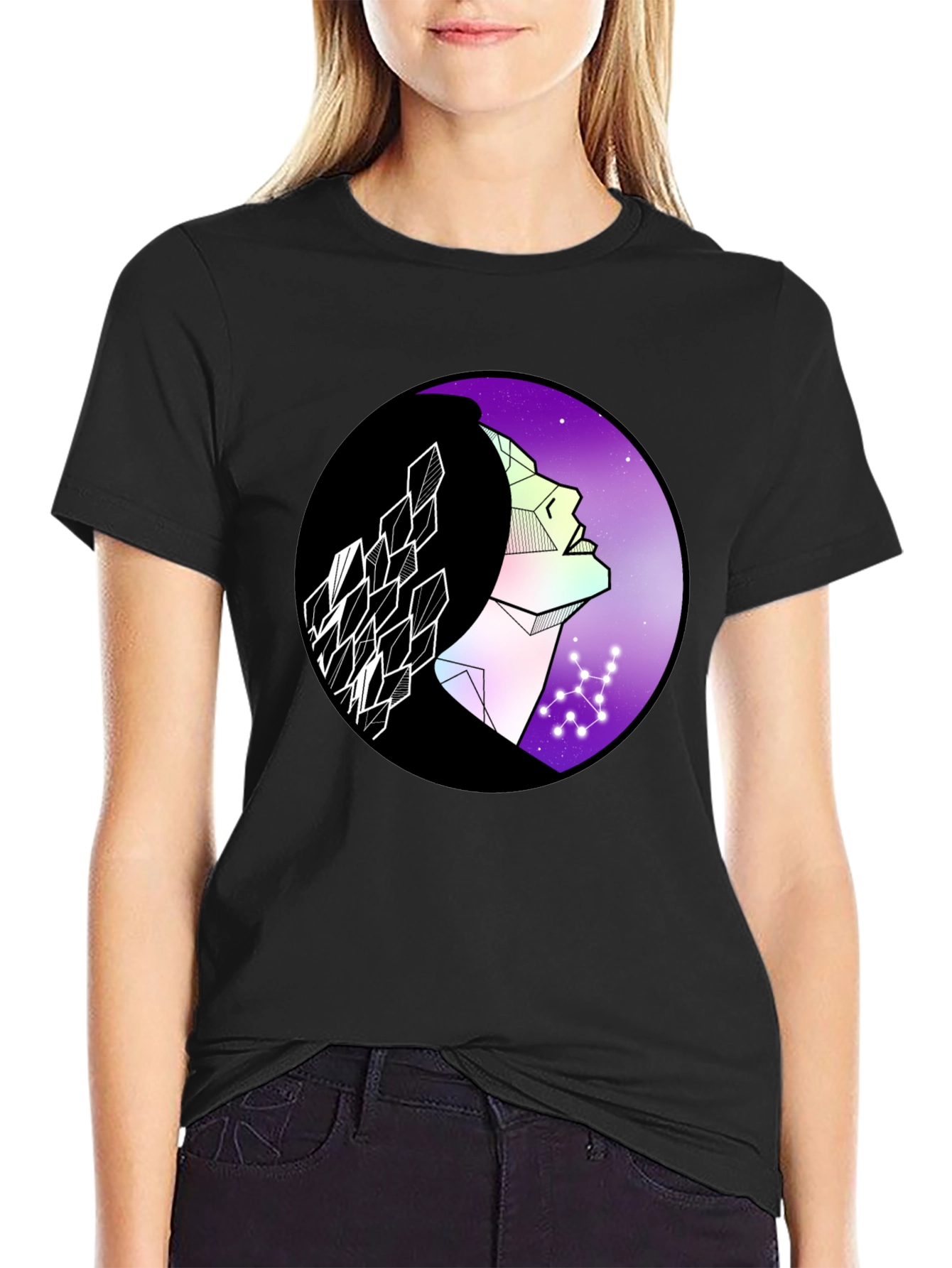 Geometric Woman Graphic Tee - Cosmic Vibes
