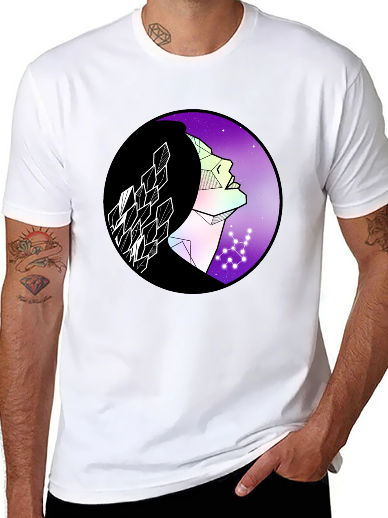 Geometric Woman Graphic Tee - Cosmic Vibes