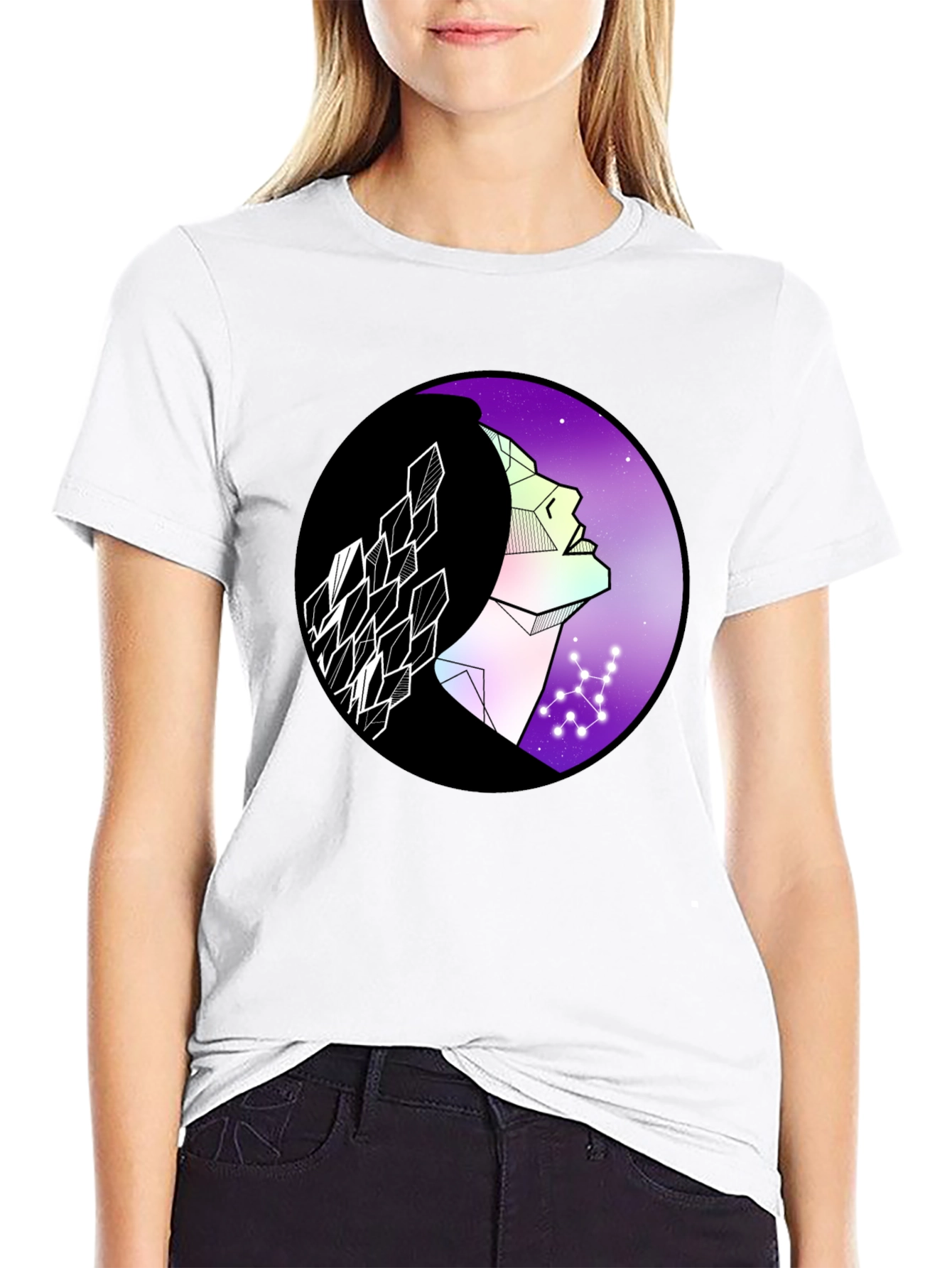 Geometric Woman Graphic Tee - Cosmic Vibes