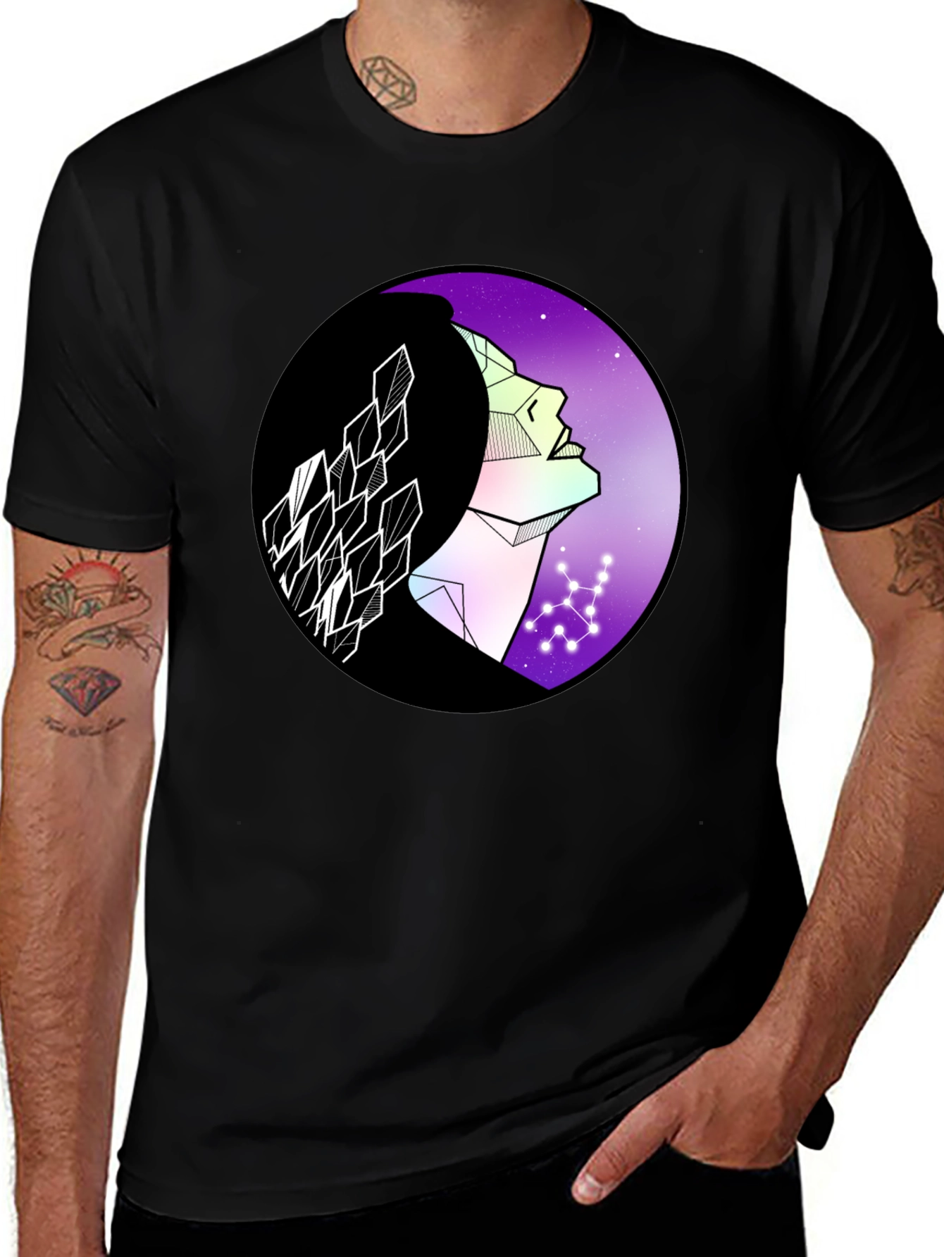 Geometric Woman Graphic Tee - Cosmic Vibes