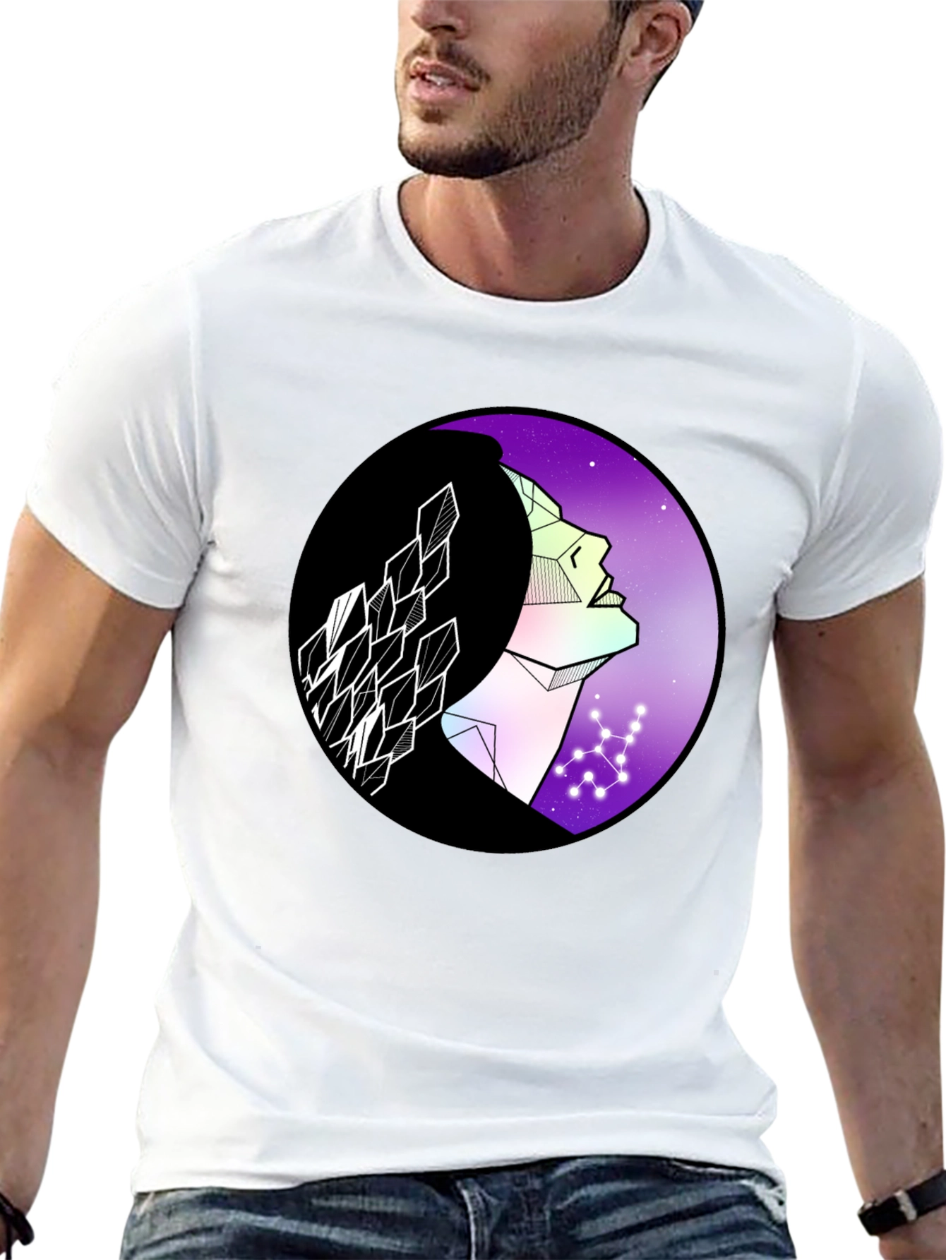Geometric Woman Graphic Tee - Cosmic Vibes