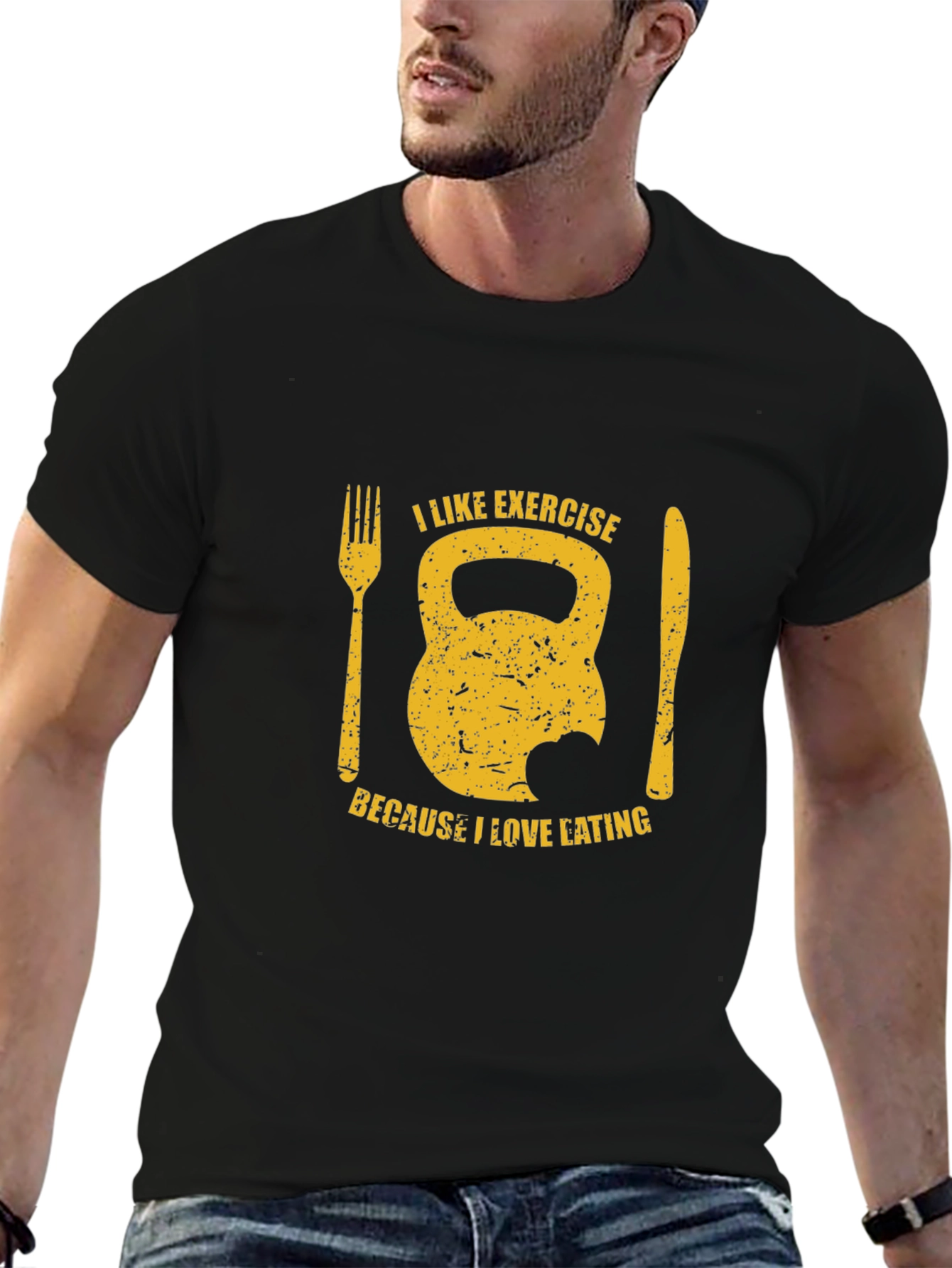 Funny Exercise & Eating T-Shirt - Kettlebell Design