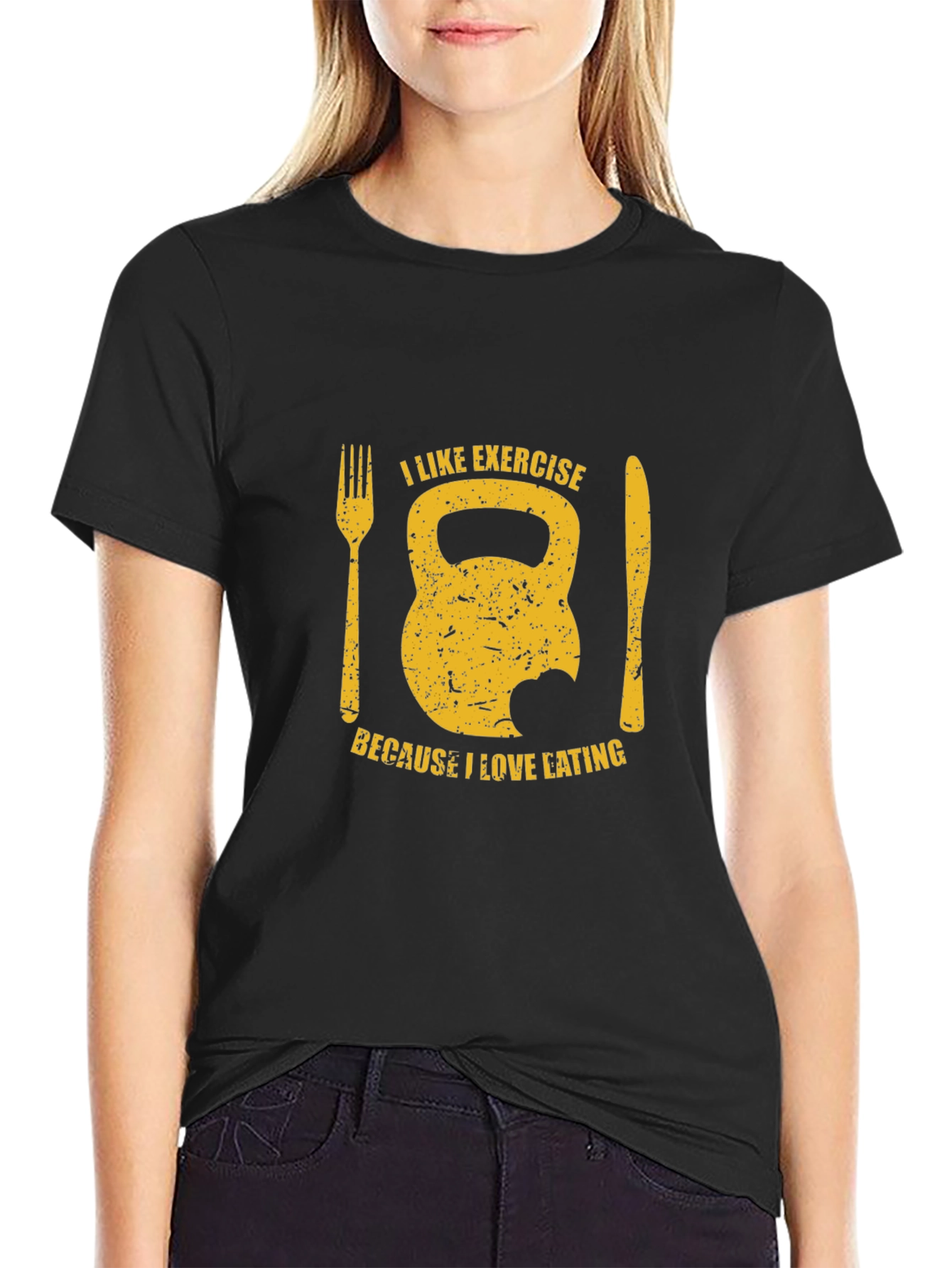 Funny Exercise & Eating T-Shirt - Kettlebell Design