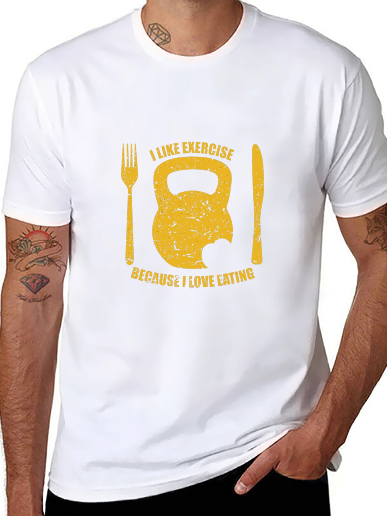 Funny Exercise & Eating T-Shirt - Kettlebell Design