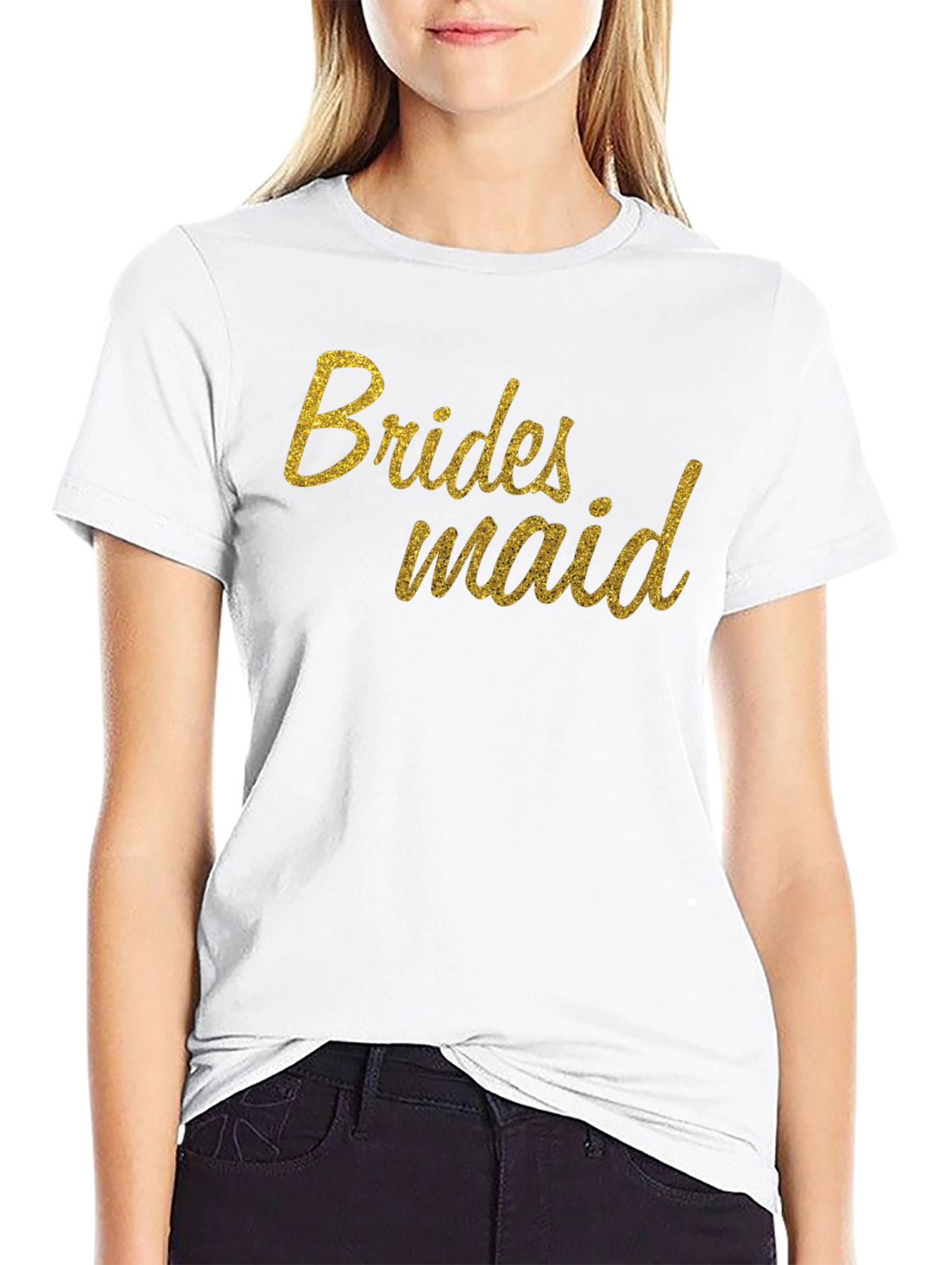 Bridesmaid Glitter Print Crew Neck T-Shirt
