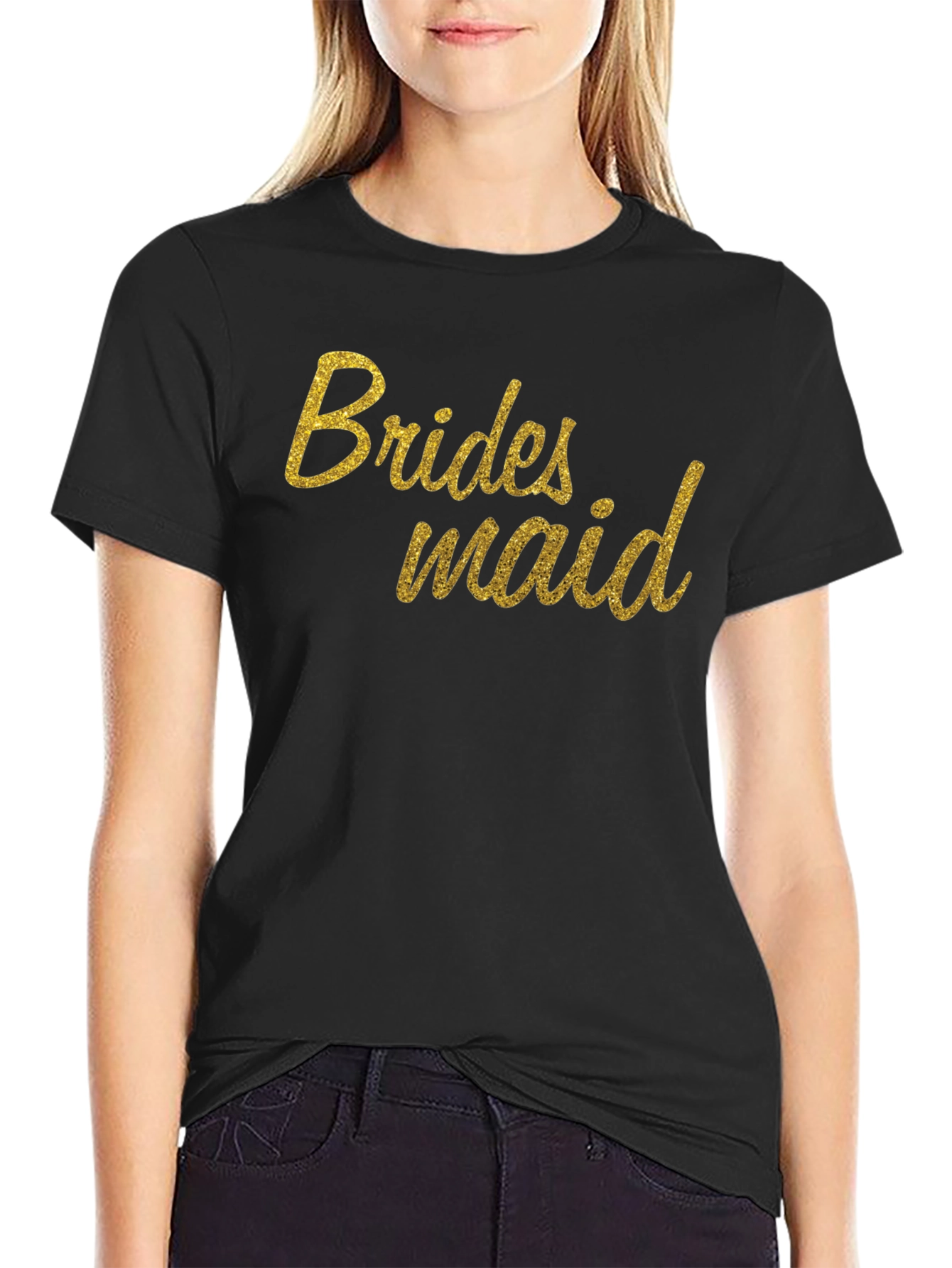 Bridesmaid Glitter Print Crew Neck T-Shirt