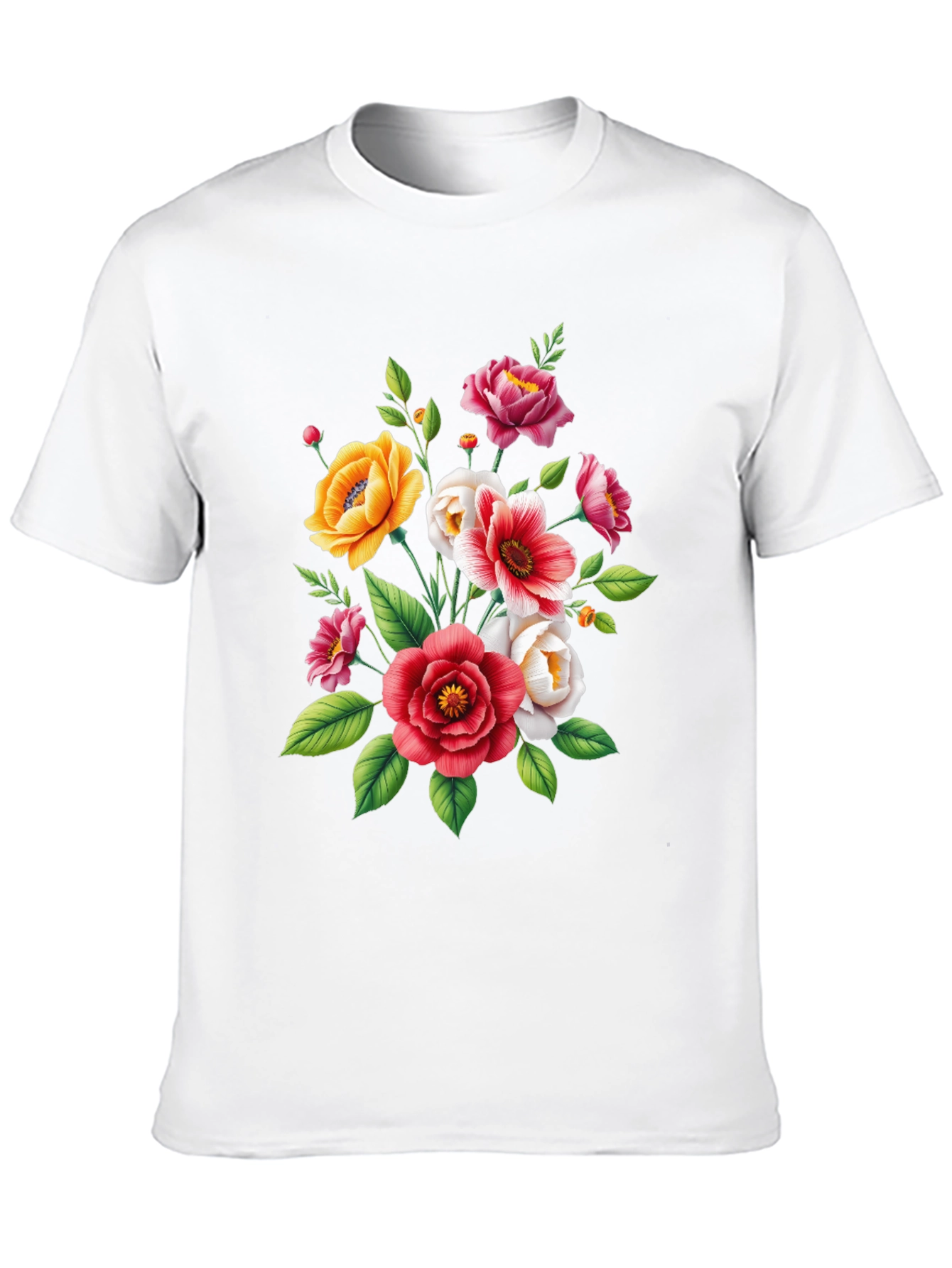 Floral Bouquet Graphic Tee - Black Cotton T-Shirt
