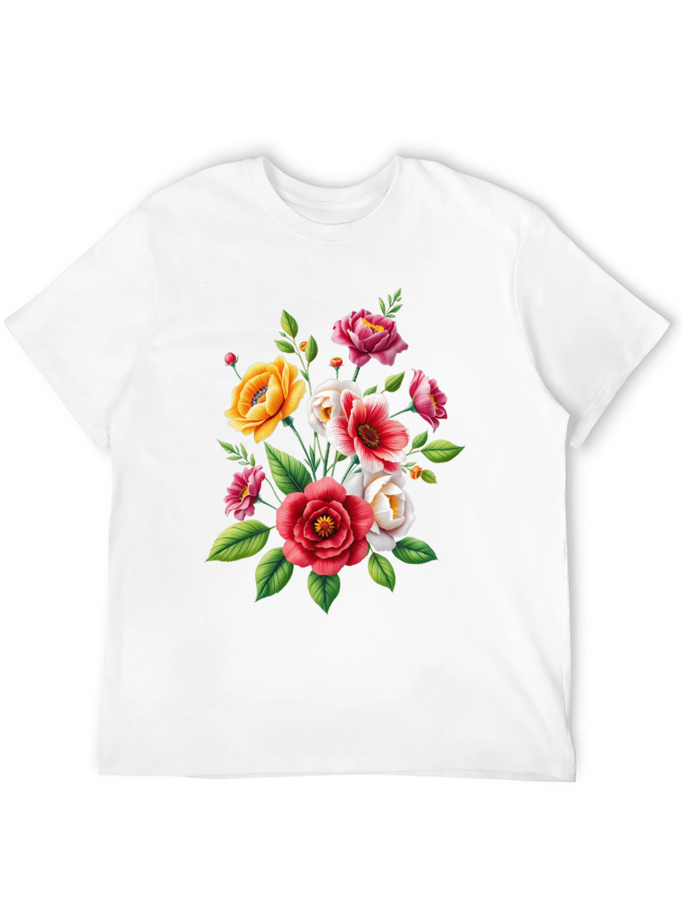 Floral Bouquet Graphic Tee - Black Cotton T-Shirt
