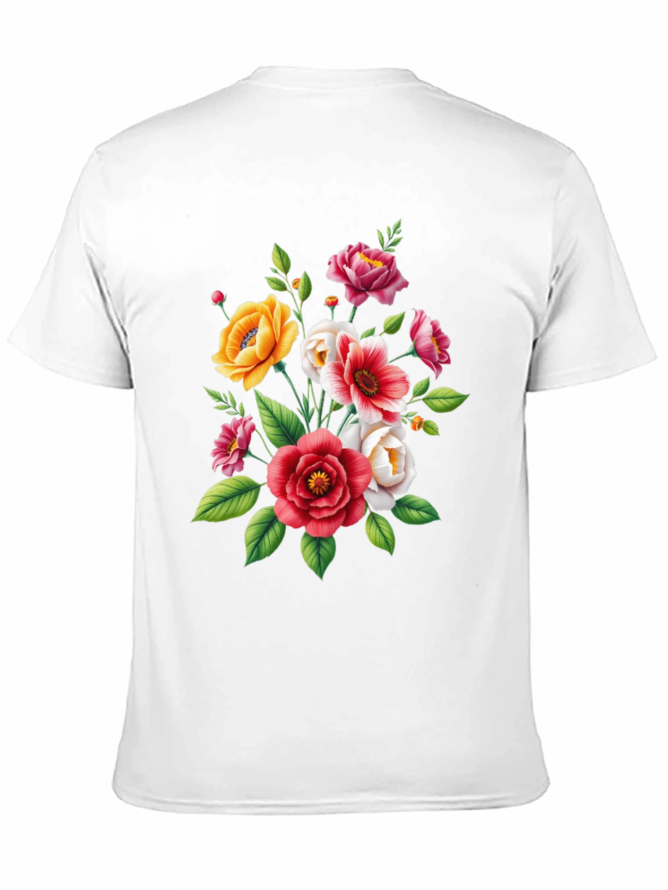 Floral Bouquet Graphic Tee - Black Cotton T-Shirt