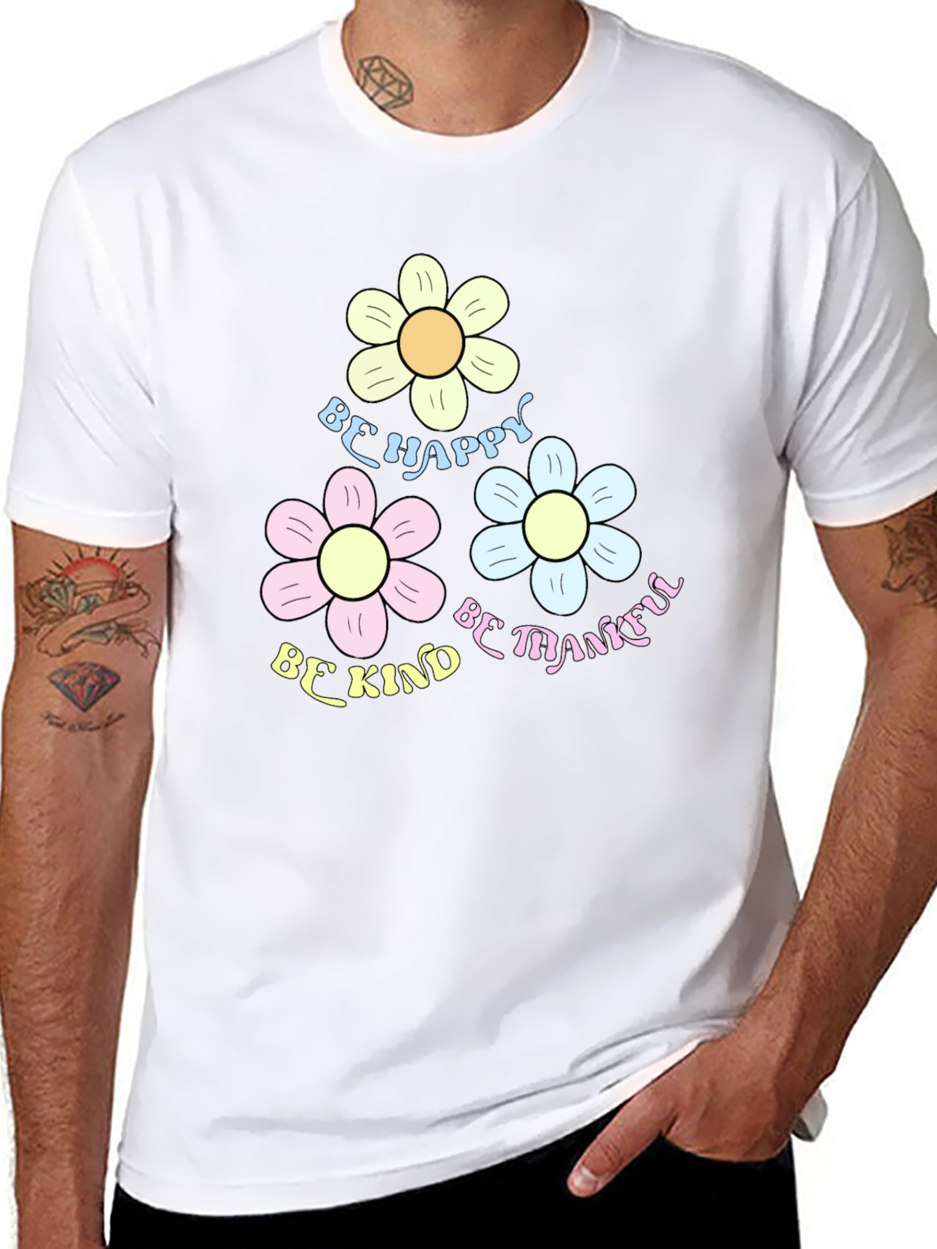 Be Happy Kind Thankful Flower Graphic Tee
