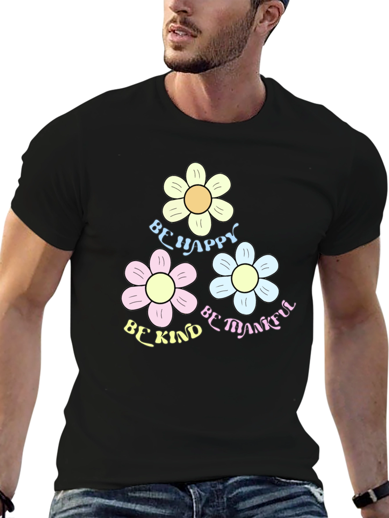 Be Happy Kind Thankful Flower Graphic Tee