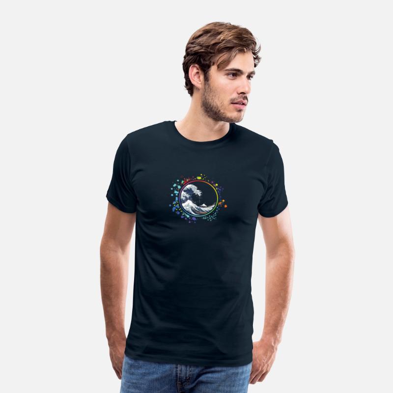 Hokusai Wave Colored Thin Circle Splash
