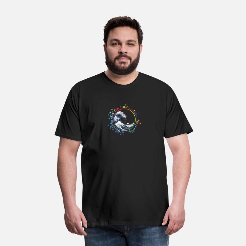 Hokusai Wave Colored Thin Circle Splash