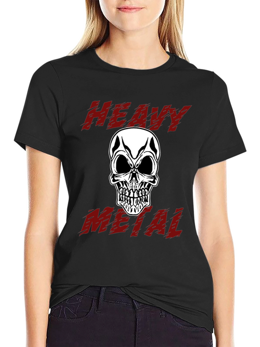 Heavy Metal Skull Graphic Tee - Black Cotton