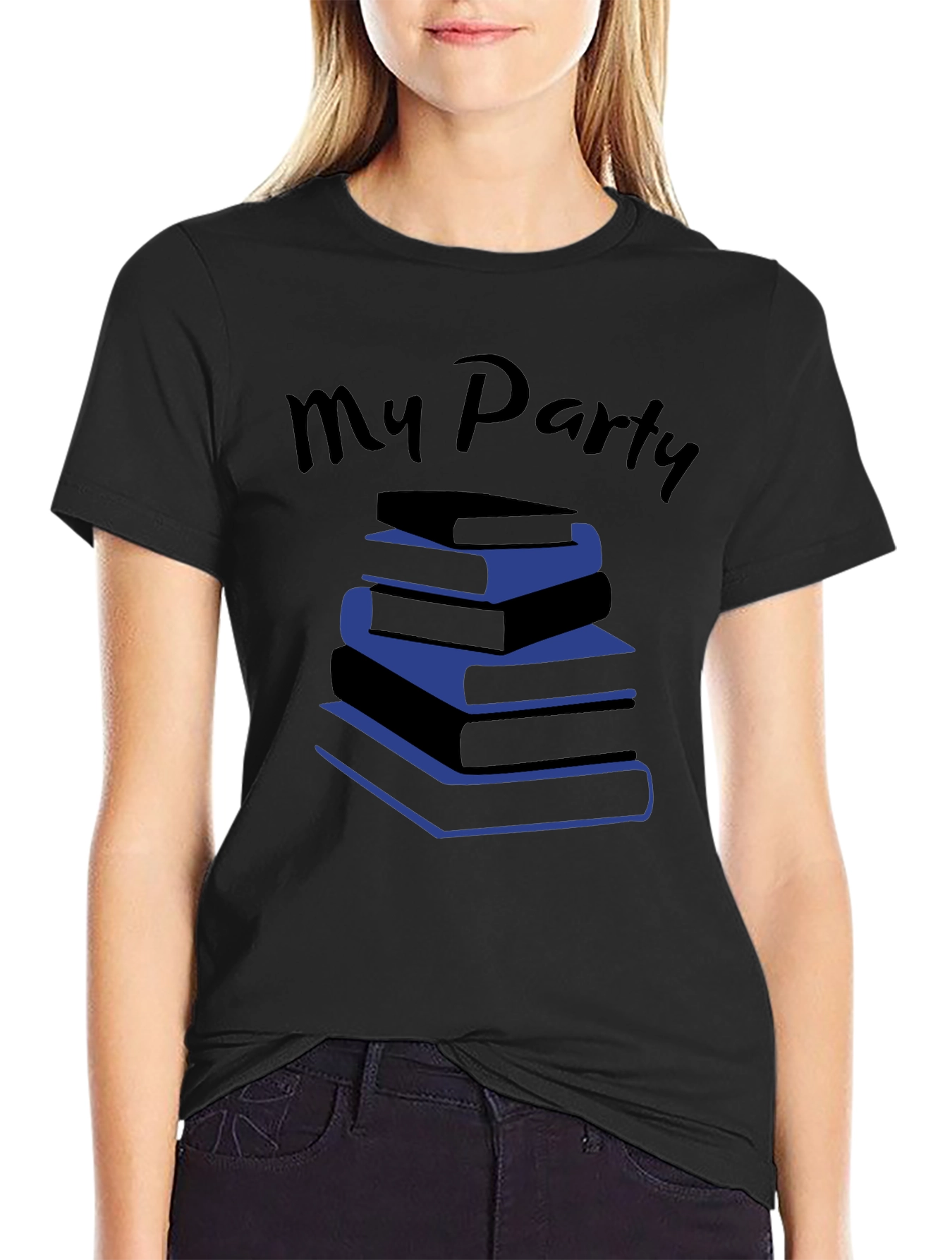 Book Lover T-Shirt - My Party Stacked Books