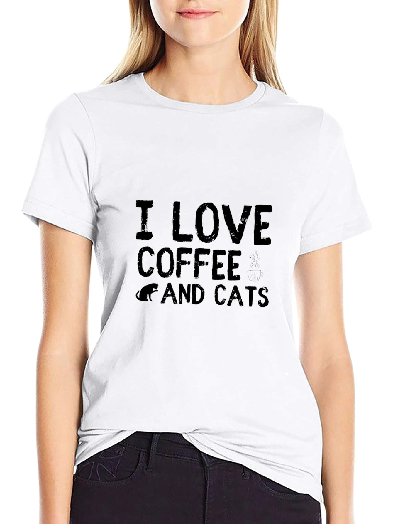 I Love Coffee and Cats T-Shirt - Black