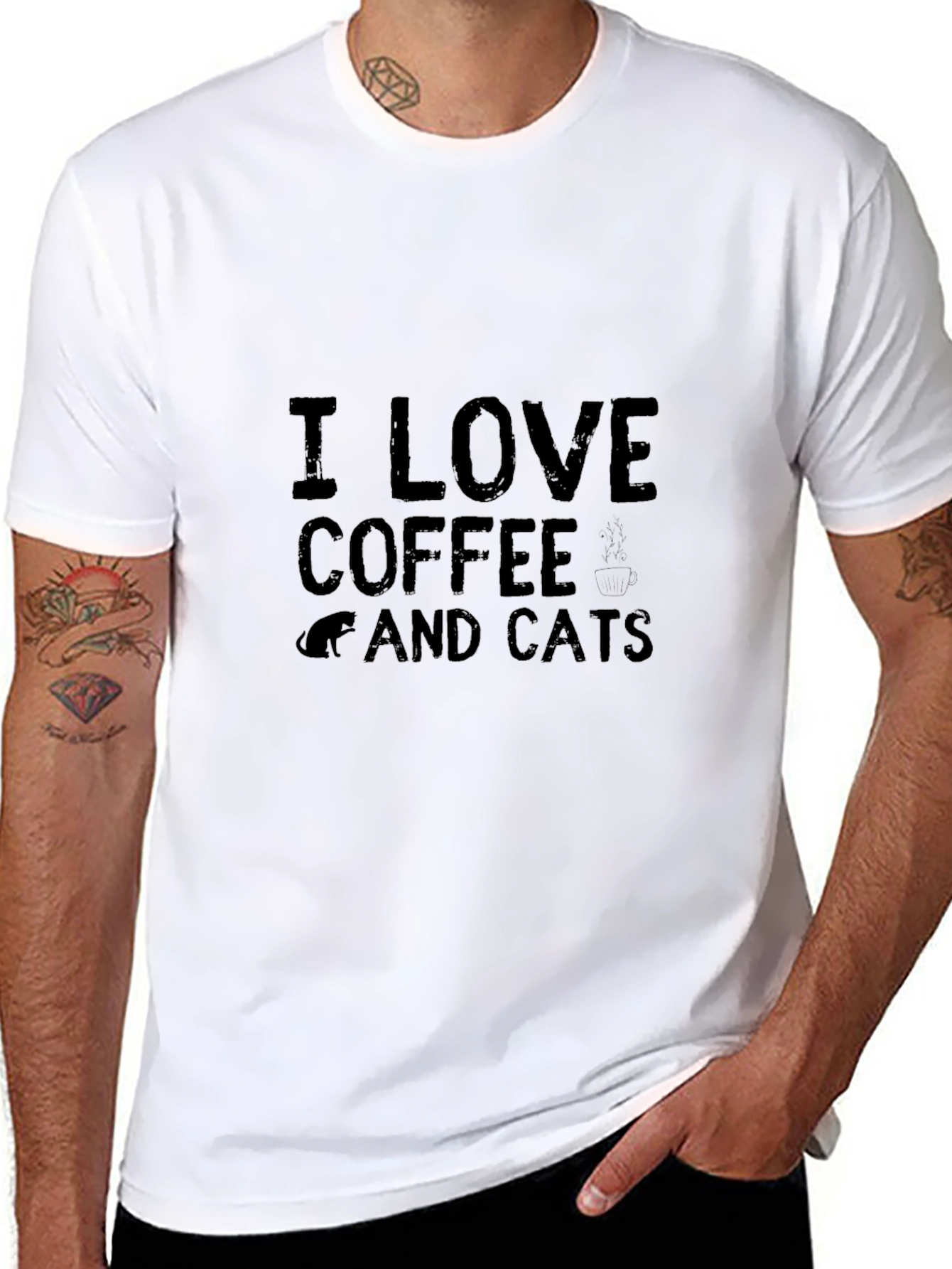 I Love Coffee and Cats T-Shirt - Black