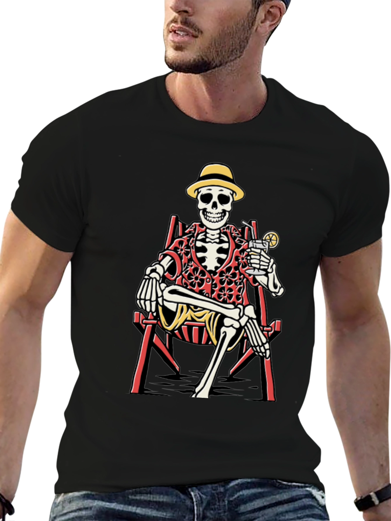 Skeleton Lounging T-Shirt - Beach Vibes
