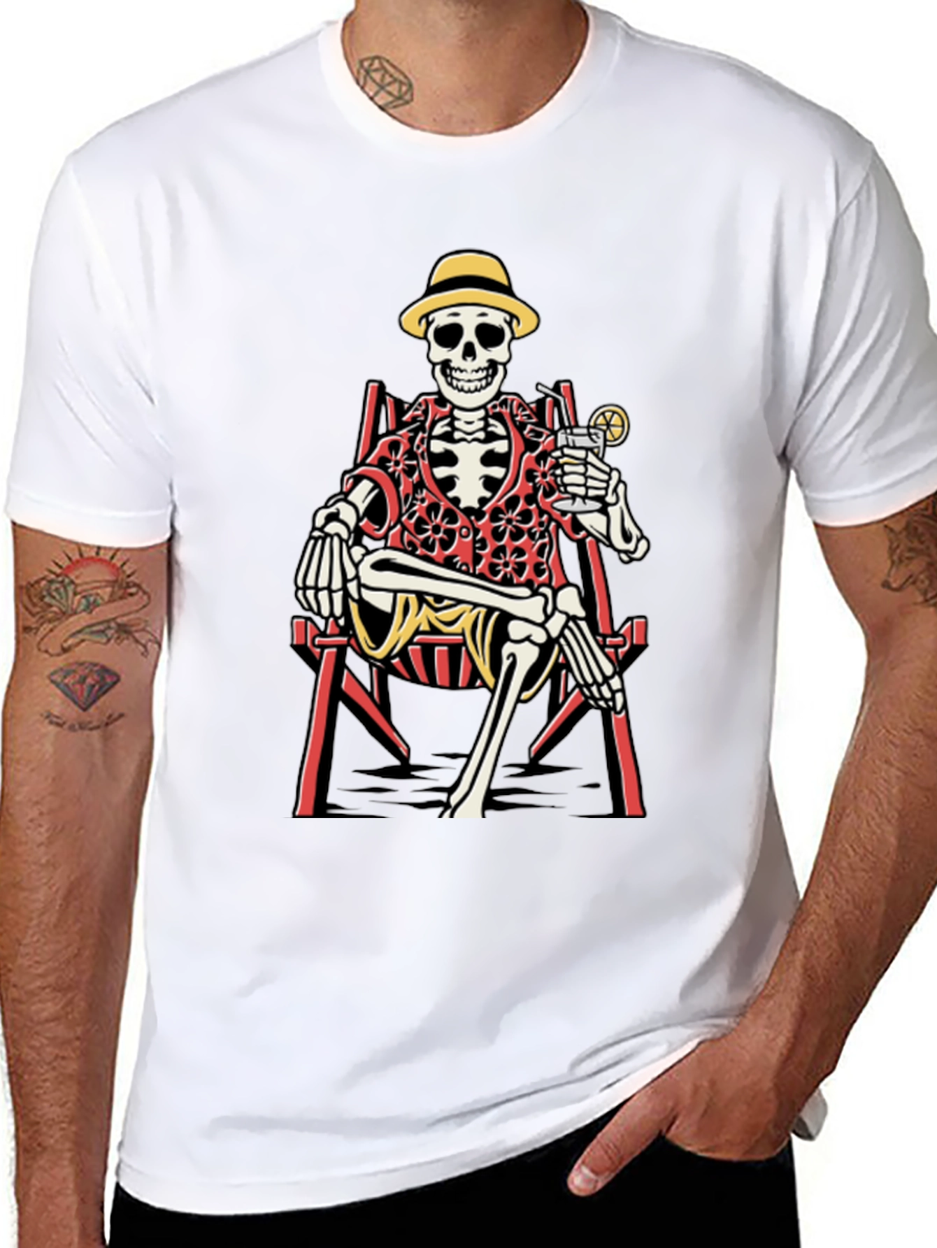 Skeleton Lounging T-Shirt - Beach Vibes