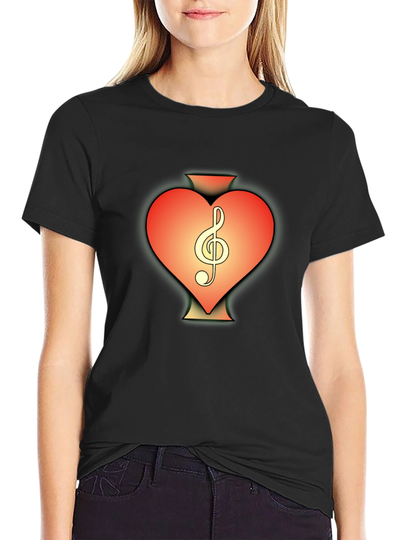 Heart Treble Clef Black T-Shirt