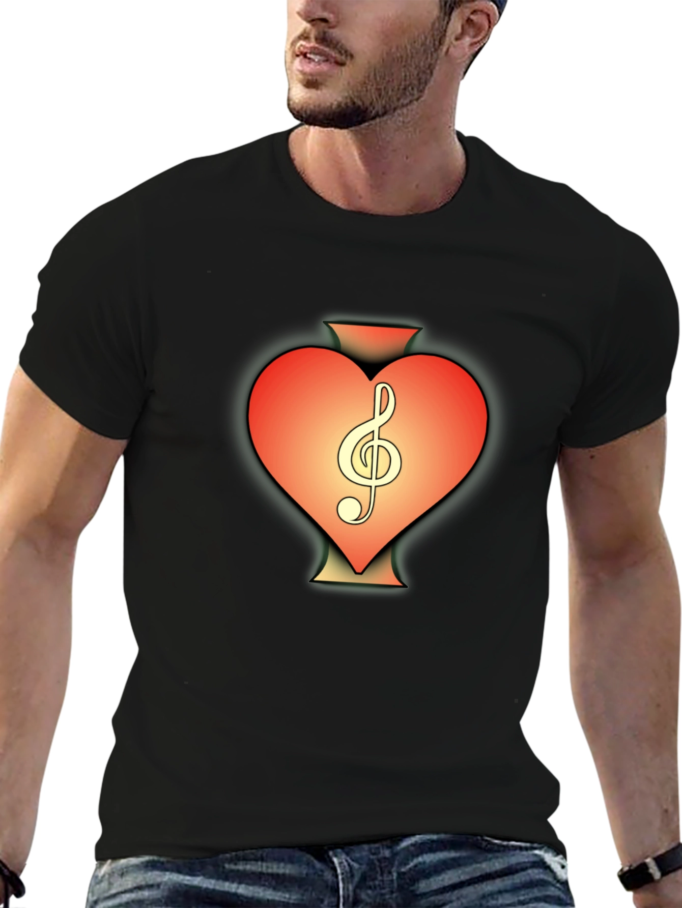 Heart Treble Clef Black T-Shirt