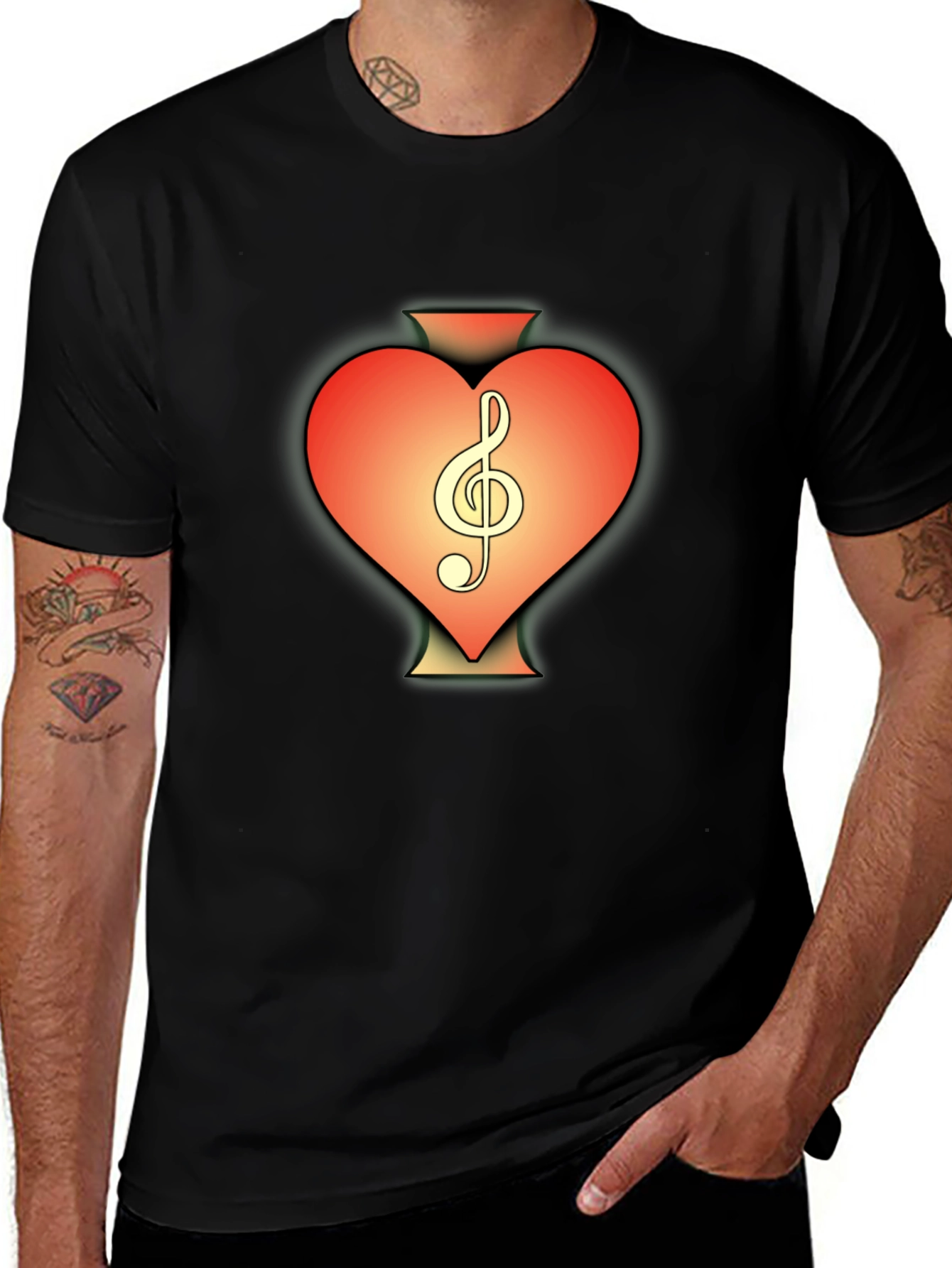 Heart Treble Clef Black T-Shirt