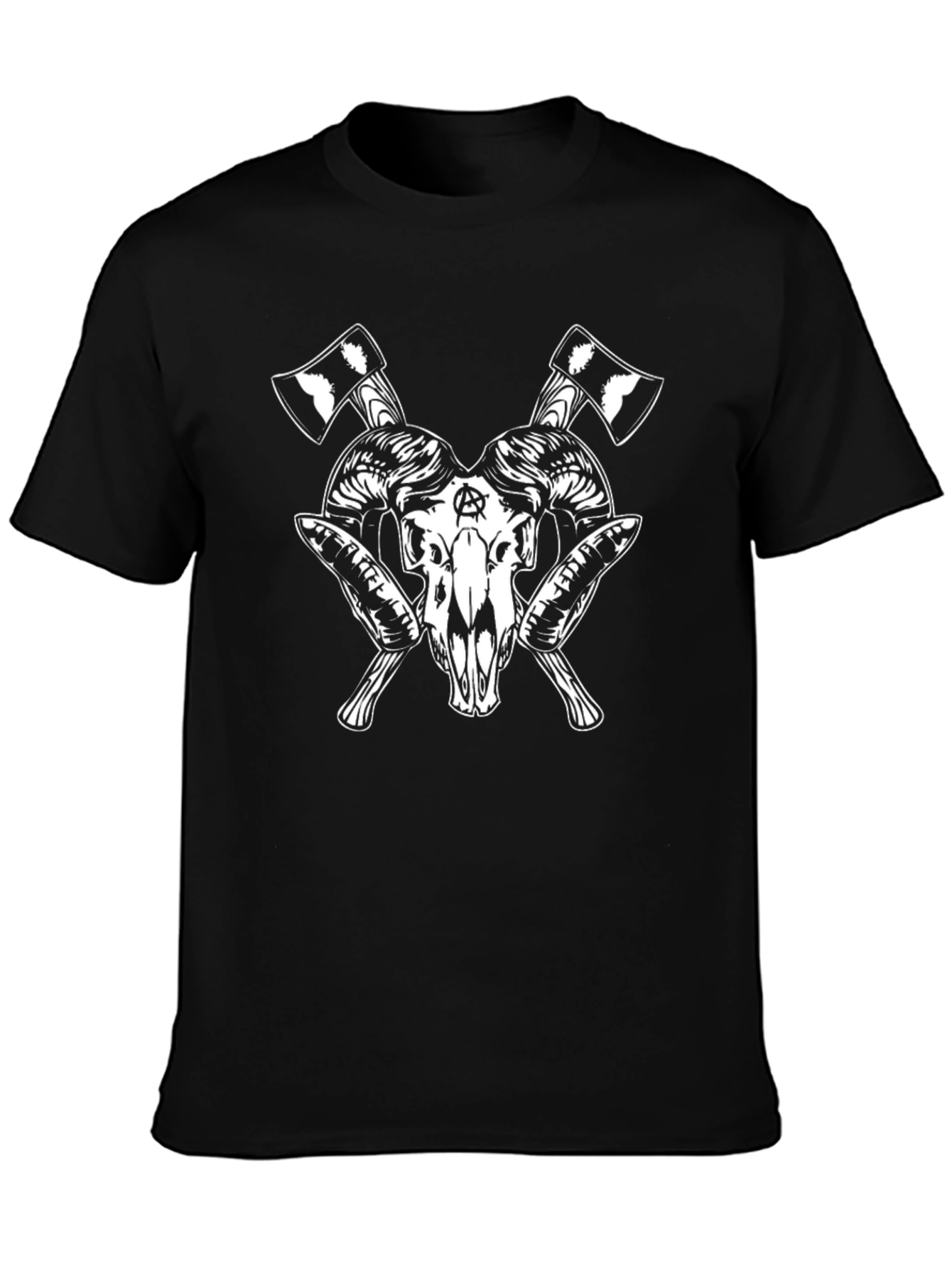 Black T-Shirt with Skull & Axe Design